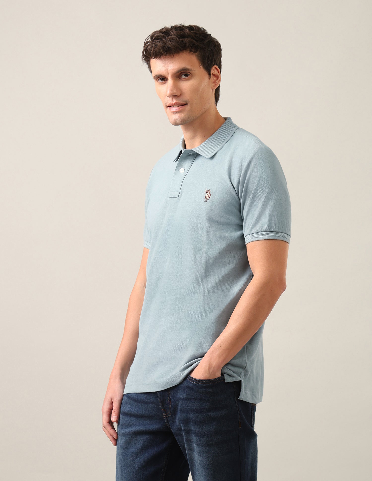 Solid Slim Fit Polo Shirt Aqua - U.S. Polo Assn. India | Large