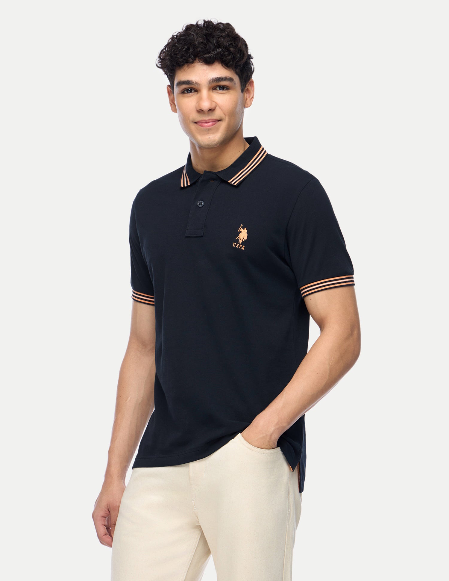 Solid Pure Cotton Polo Shirt Black - U.S. Polo Assn. India | Large