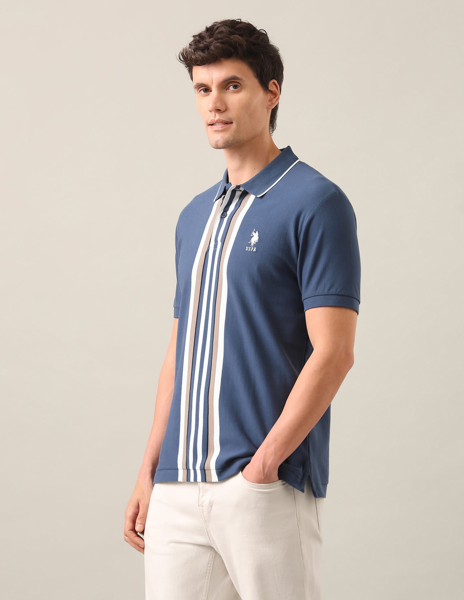 Vertical Striped Slim Fit Polo Shirt Blue - U.S. Polo Assn. India | Large