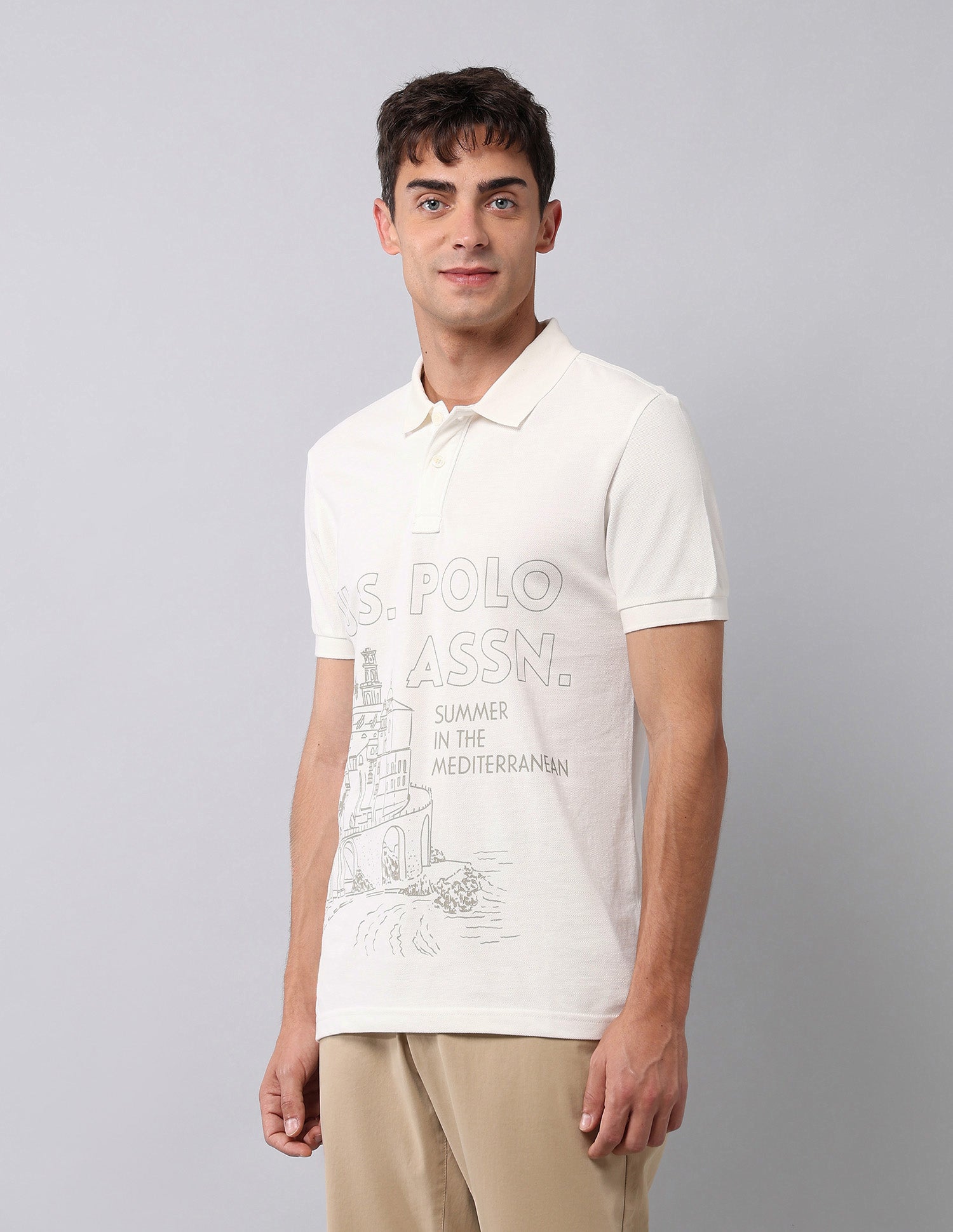 Graphic Printed Muscle Fit Polo Shirt Ivory - U.S. POLO ASSN. | Large