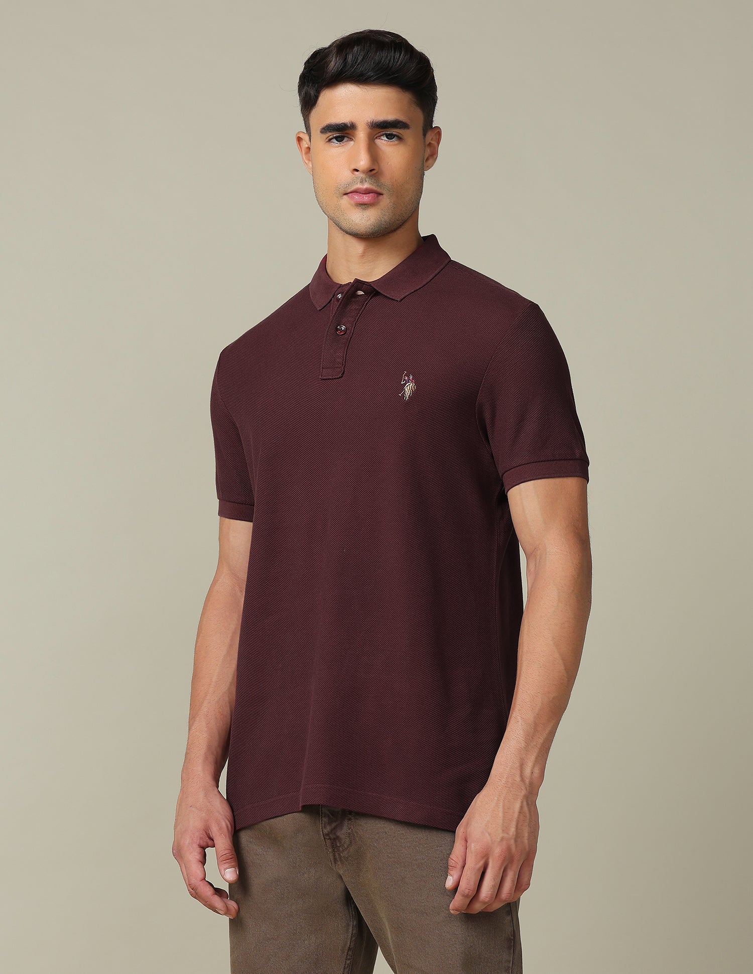 Pure Cotton Muscle Fit Polo Shirt Maroon - U.S. POLO ASSN. | Large