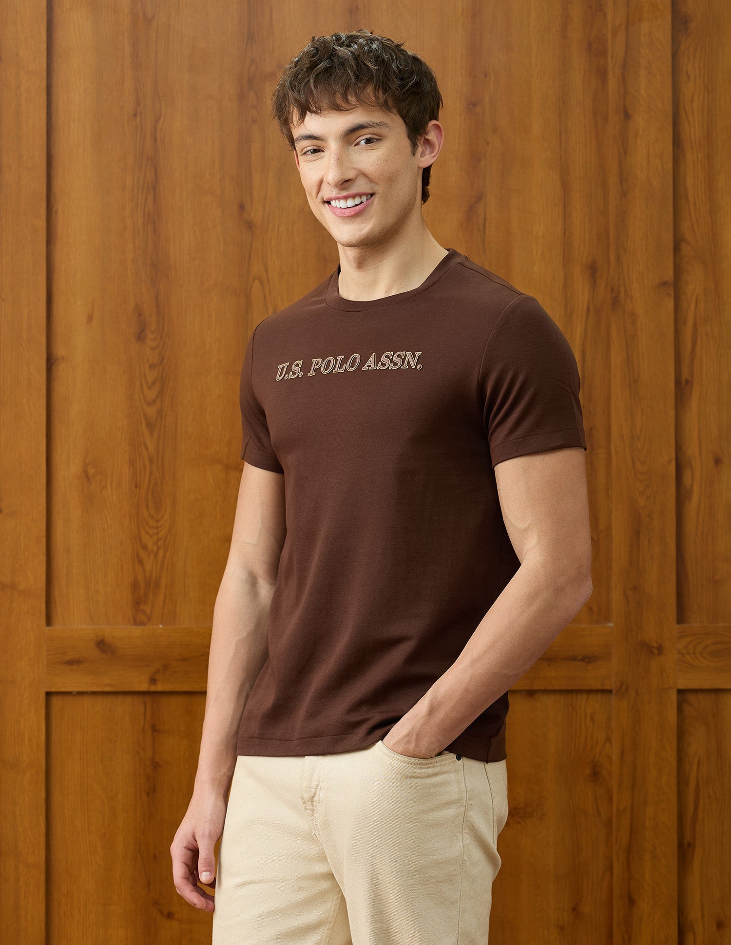 Solid Slim Fit T-Shirt Brown - U.S. Polo Assn. India | Large