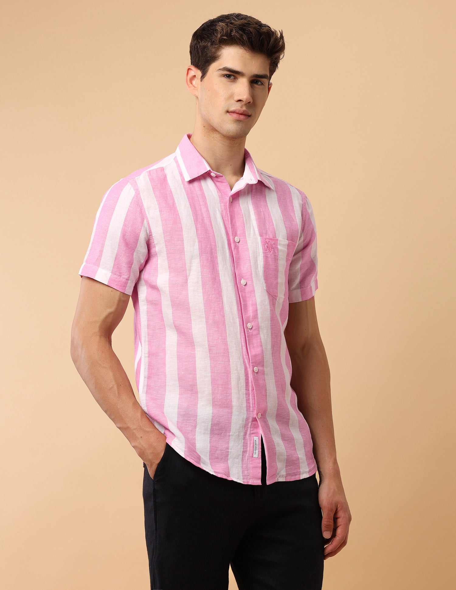 Pacho X Vertical Striped Regular Fit Shirt Pink - U.S. Polo Assn. India | Large