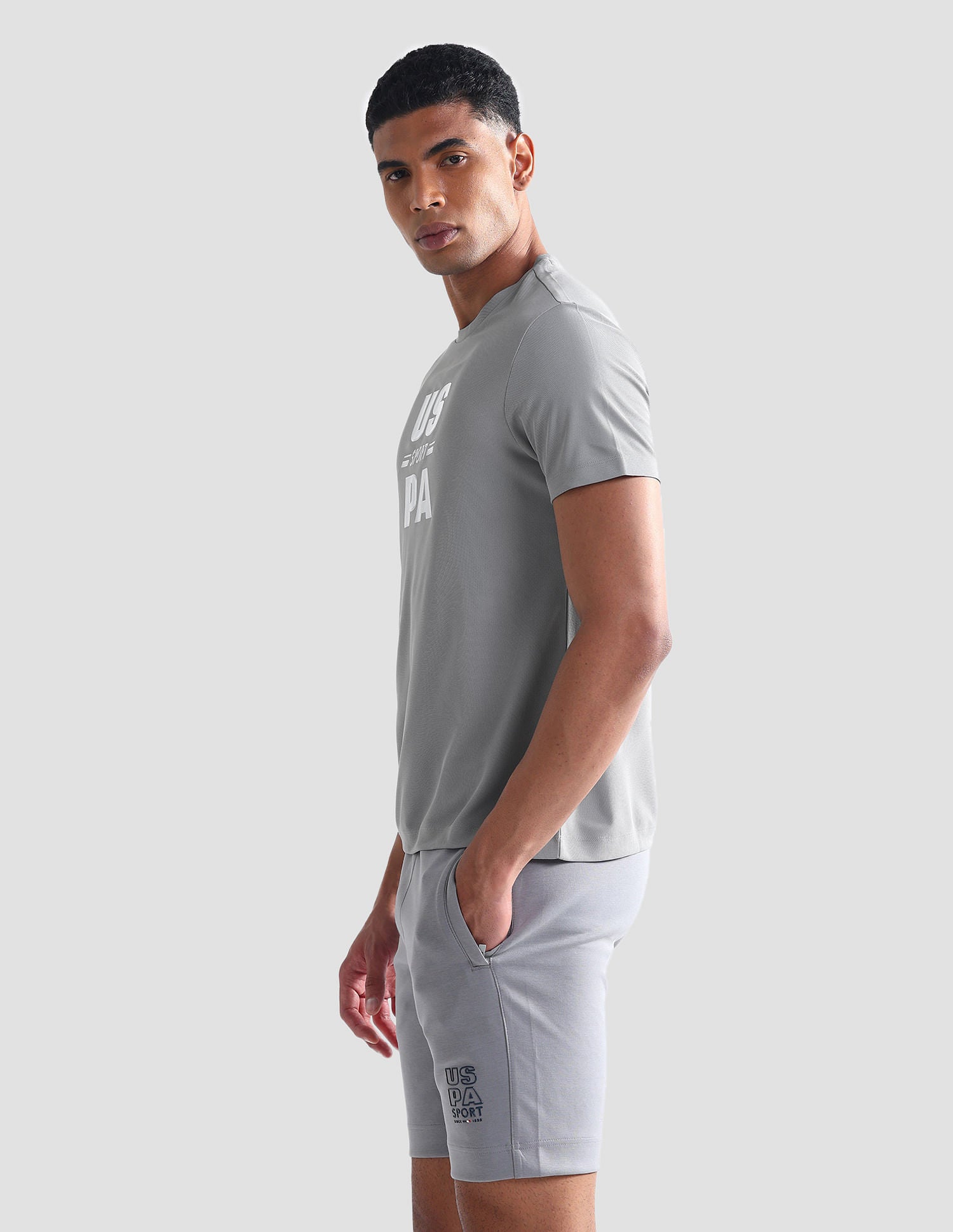 Brand Print Slim T-Shirt Grey - U.S. Polo Assn. India | Large