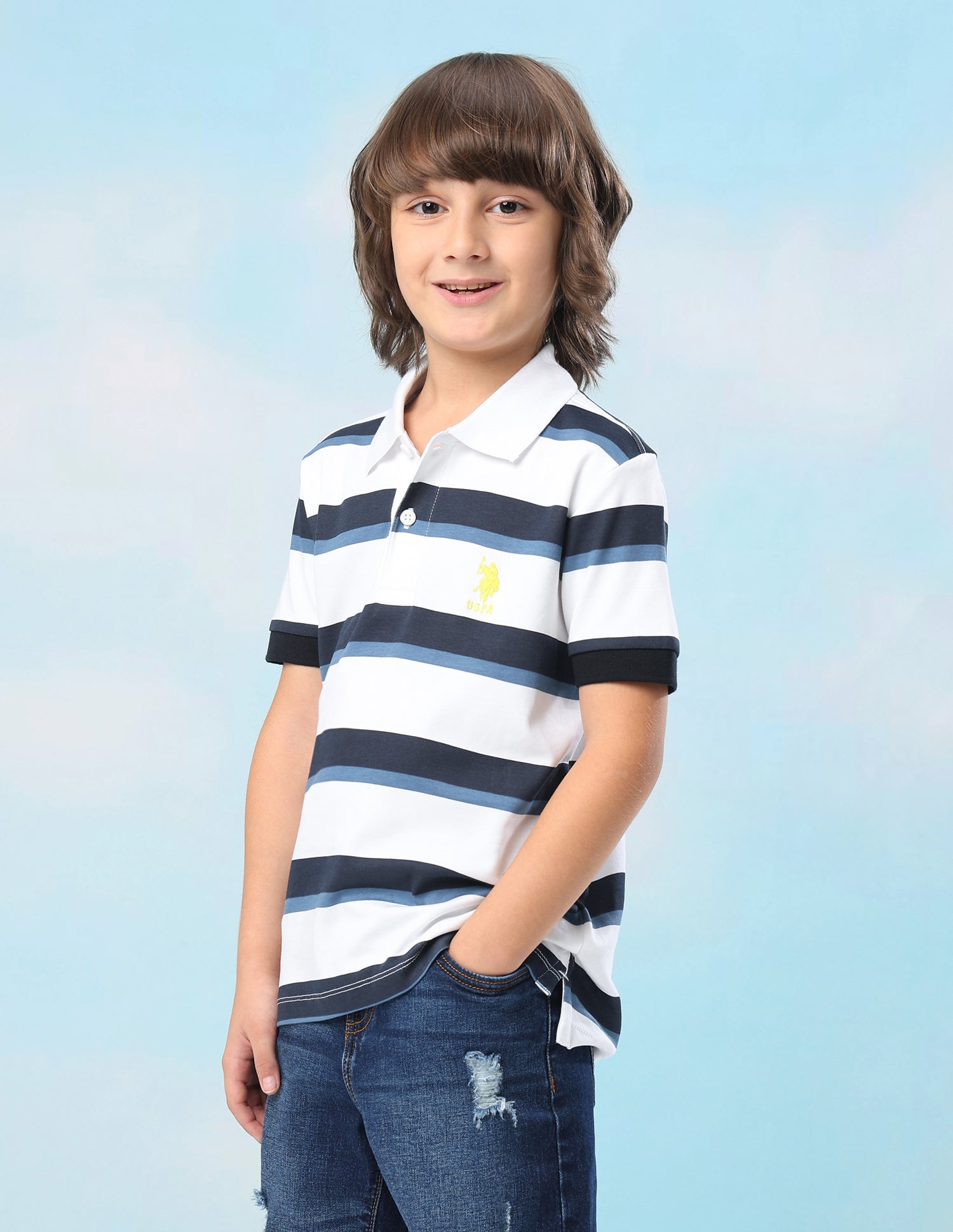 Horizontal Striped Regular Fit Polo Shirt White - U.S. Polo Assn. India | Large