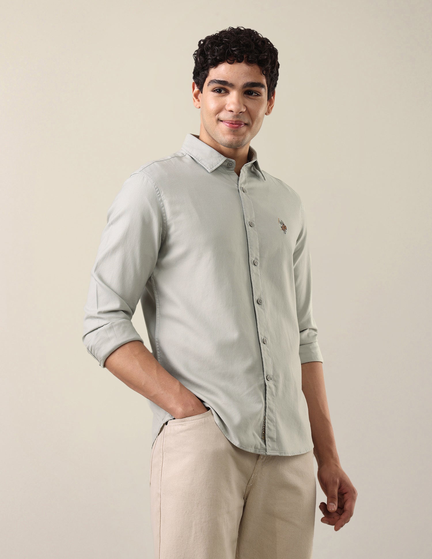 Twill Regular Fit Shirt Light Green - U.S. Polo Assn. India | Large