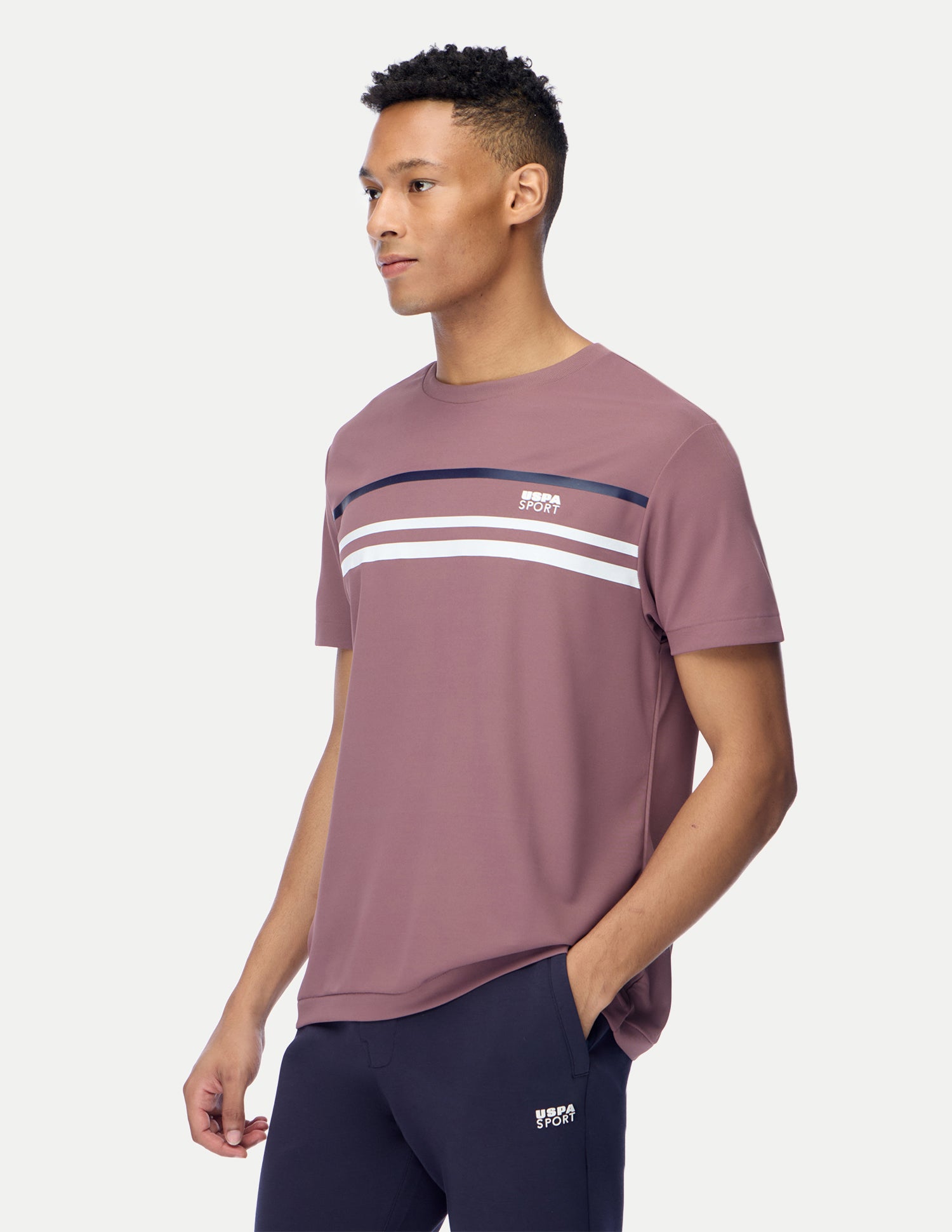 Horizontal Striped Regular Fit Active T-Shirt Lavender - U.S. Polo Assn. India | Large