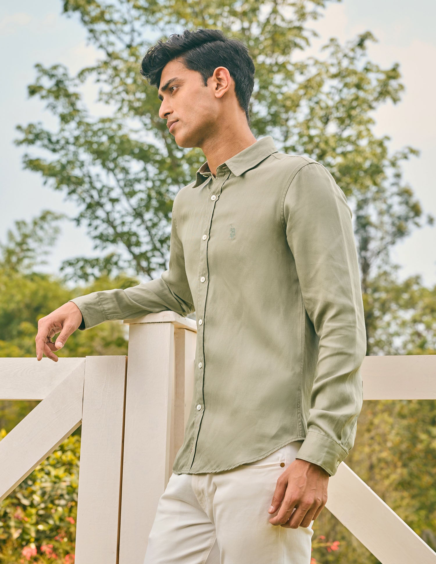 Pacho X Tailored Fit Twill Shirt Light Olive - U.S. POLO ASSN. | Large