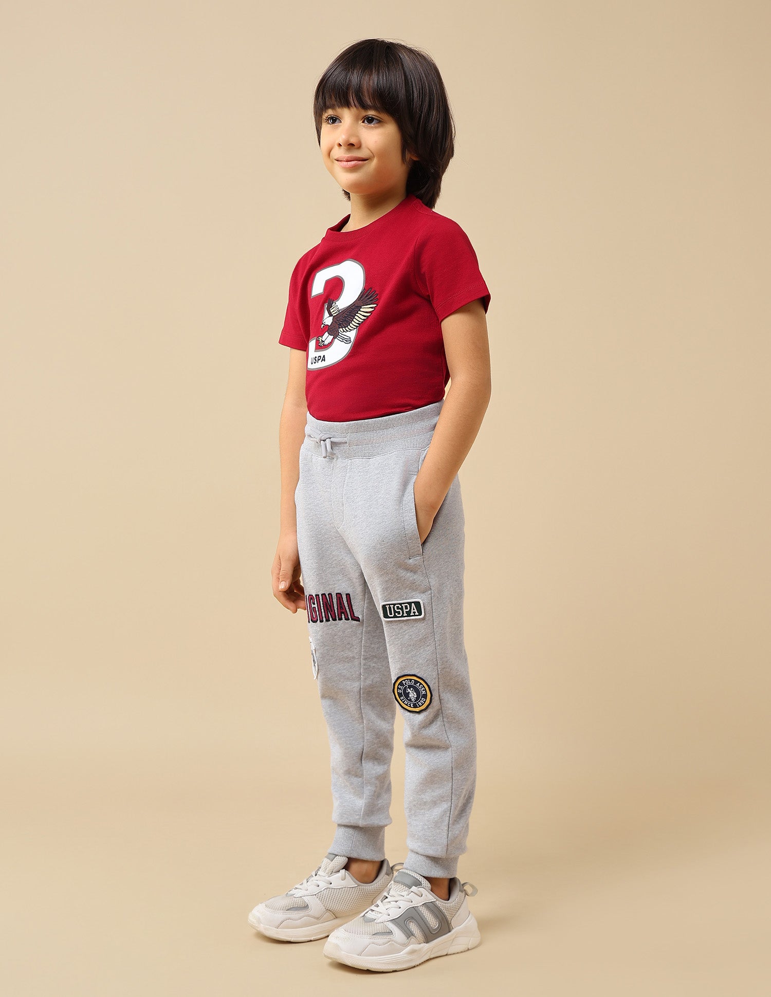 Boys Brand Appliqued Regular Fit Joggers Light Grey - U.S. POLO ASSN. | Large