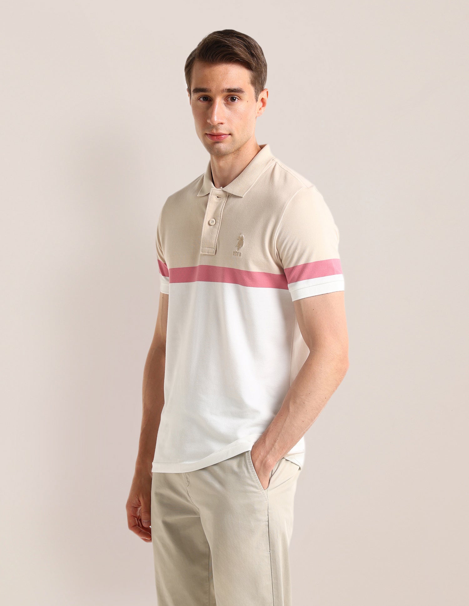 Colour Blocked Slim Fit Polo Shirt White - U.S. POLO ASSN. | Large