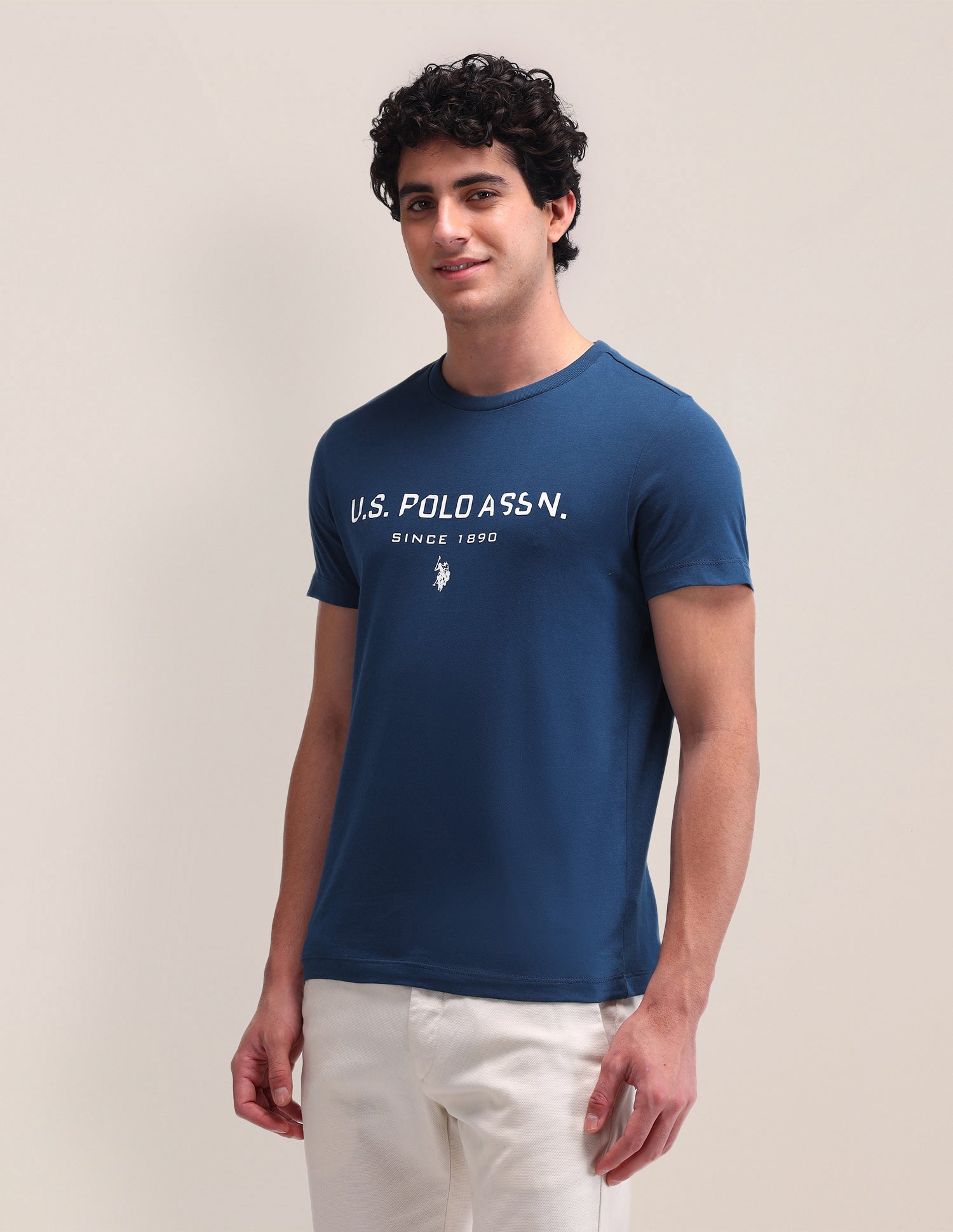 Brand Printed Slim Fit T-Shirt Teal - U.S. Polo Assn. India | Large