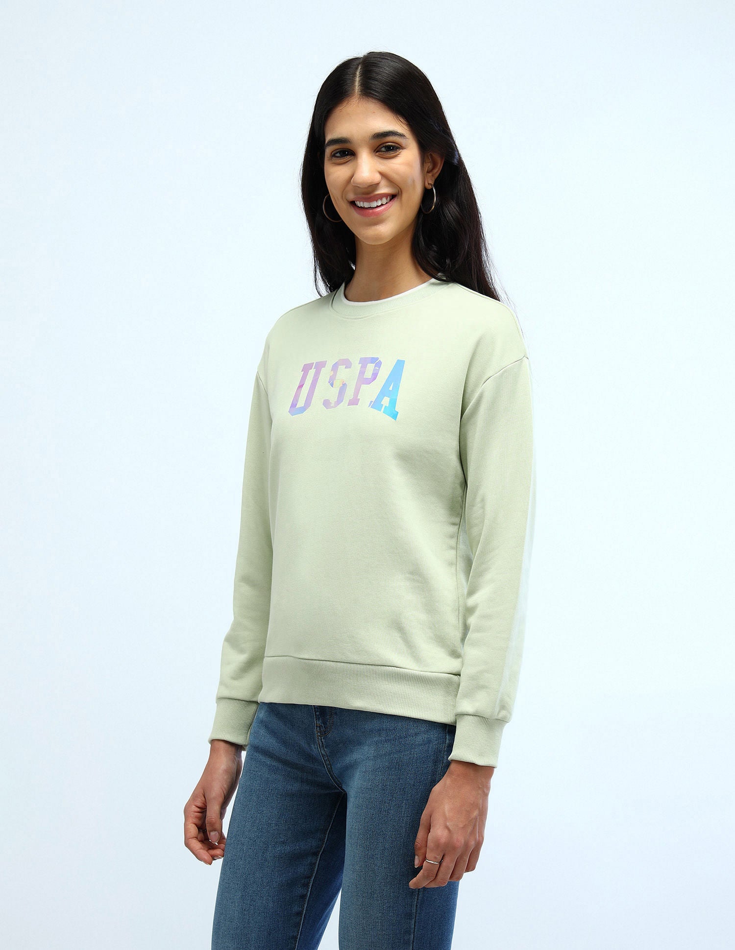 Drop Shoulder Holographic Print Sweatshirt Mint - U.S. POLO ASSN. | Large