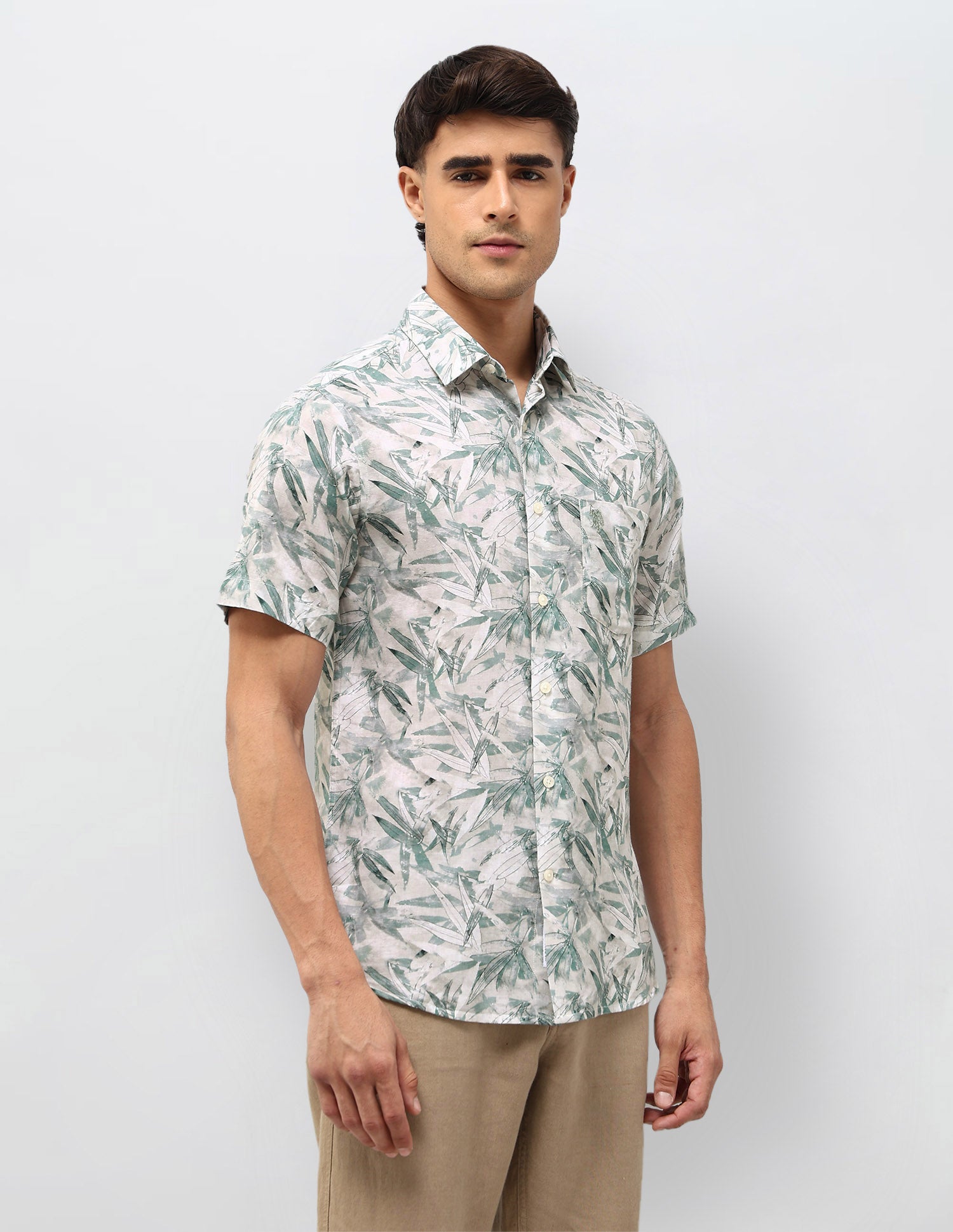 Tropical Printed Tailored Fit Shirt Green - U.S. POLO ASSN. | Large