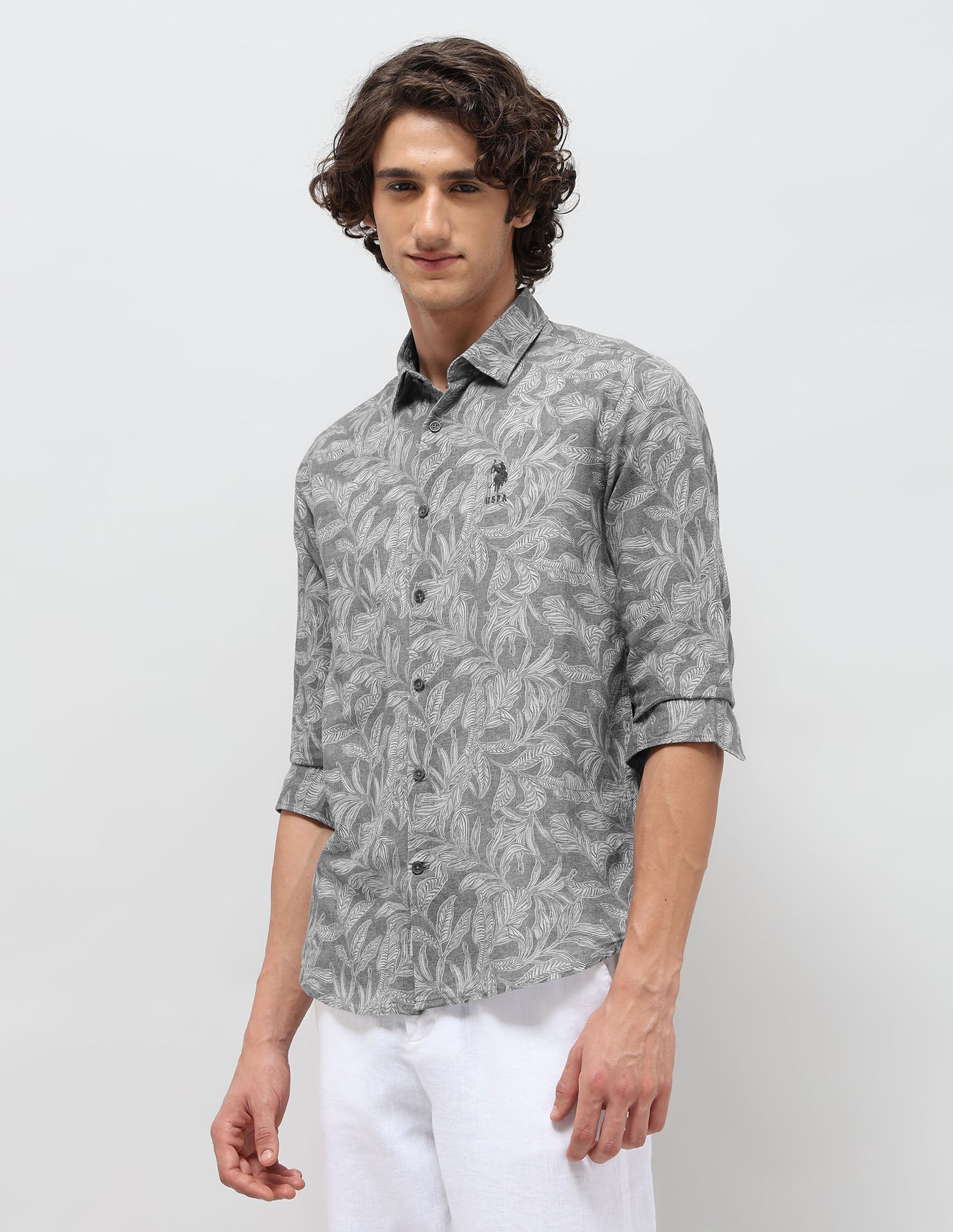 Tropical Printed Regular Fit Shirt Grey - U.S. POLO ASSN. | Large