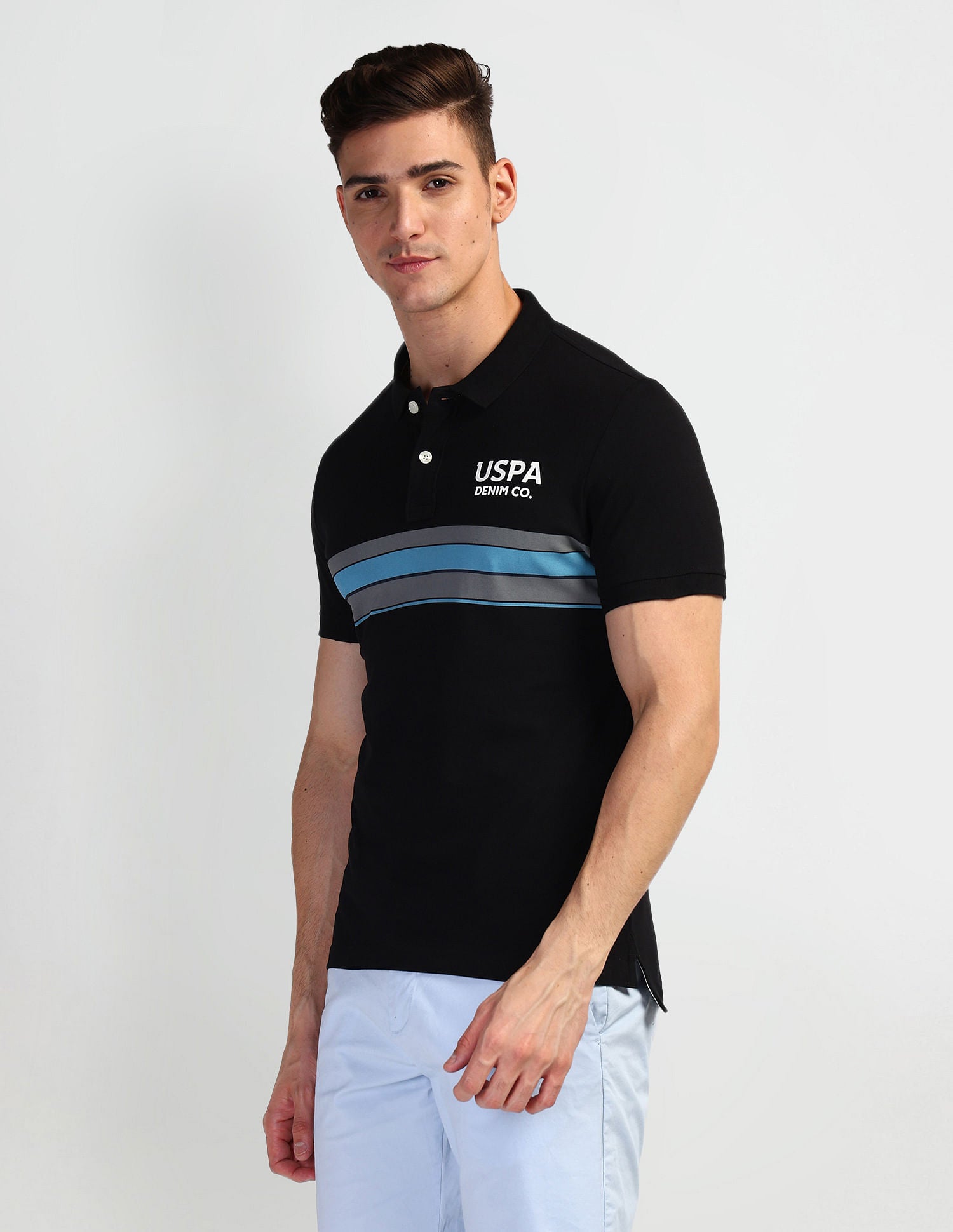 Horizontal Stripe Muscle Fit Polo Shirt Black - U.S. Polo Assn. India | Large