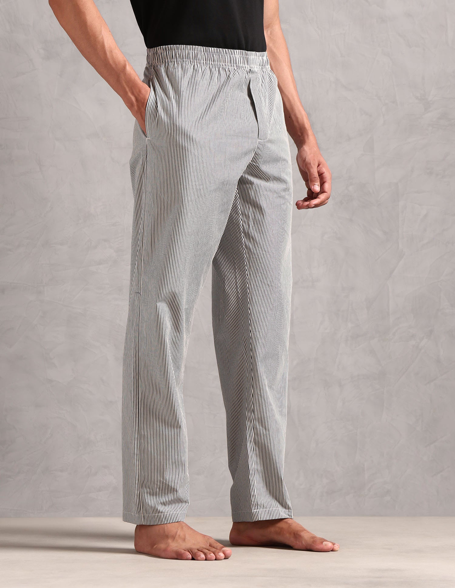 Pure Cotton Striped LP004 Lounge Pants - Pack Of 1 White and Navy Stripe - U.S. Polo Assn. India | Large