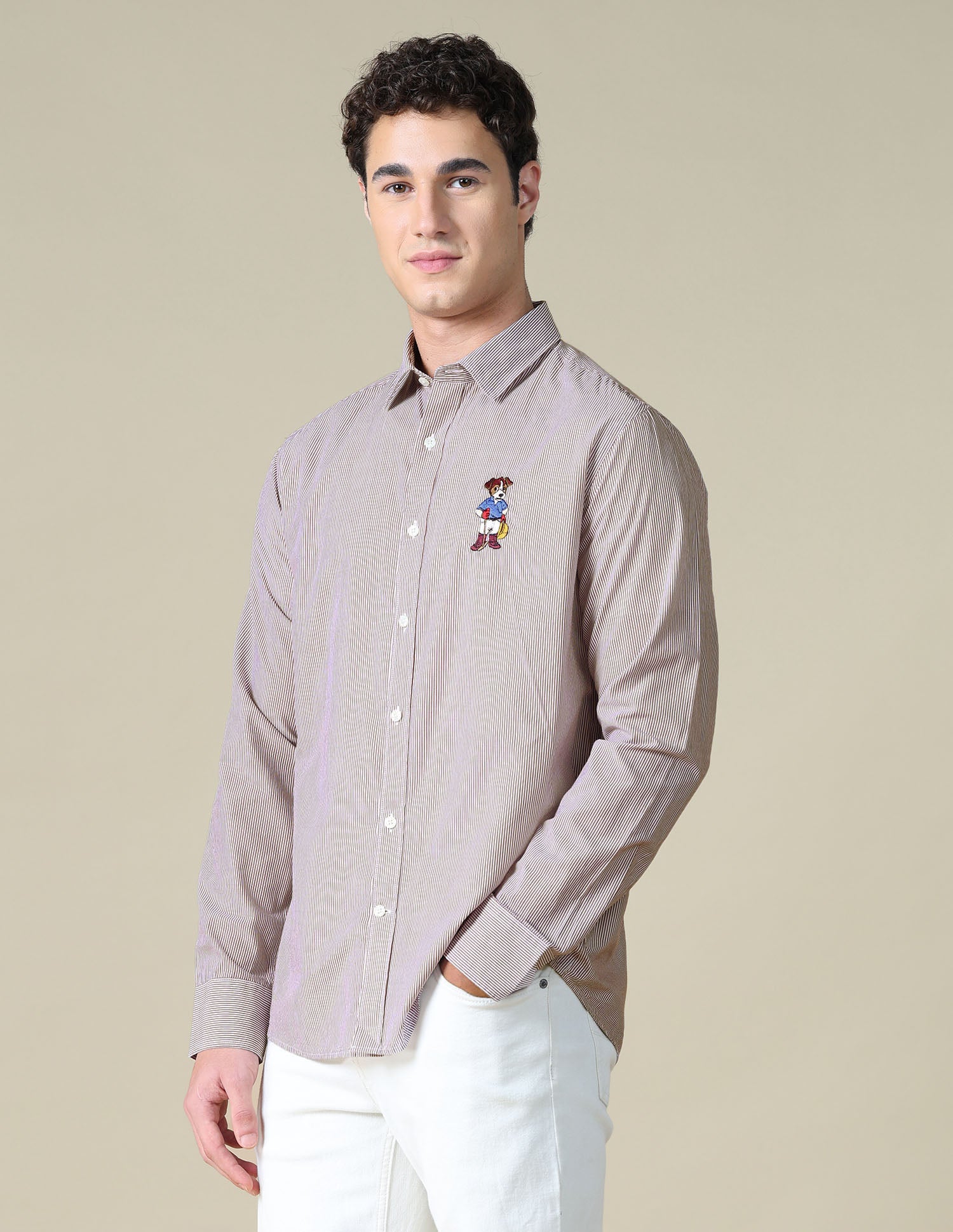 Vertical Striped Tailored Fit Shirt Brown - U.S. Polo Assn. India | Large