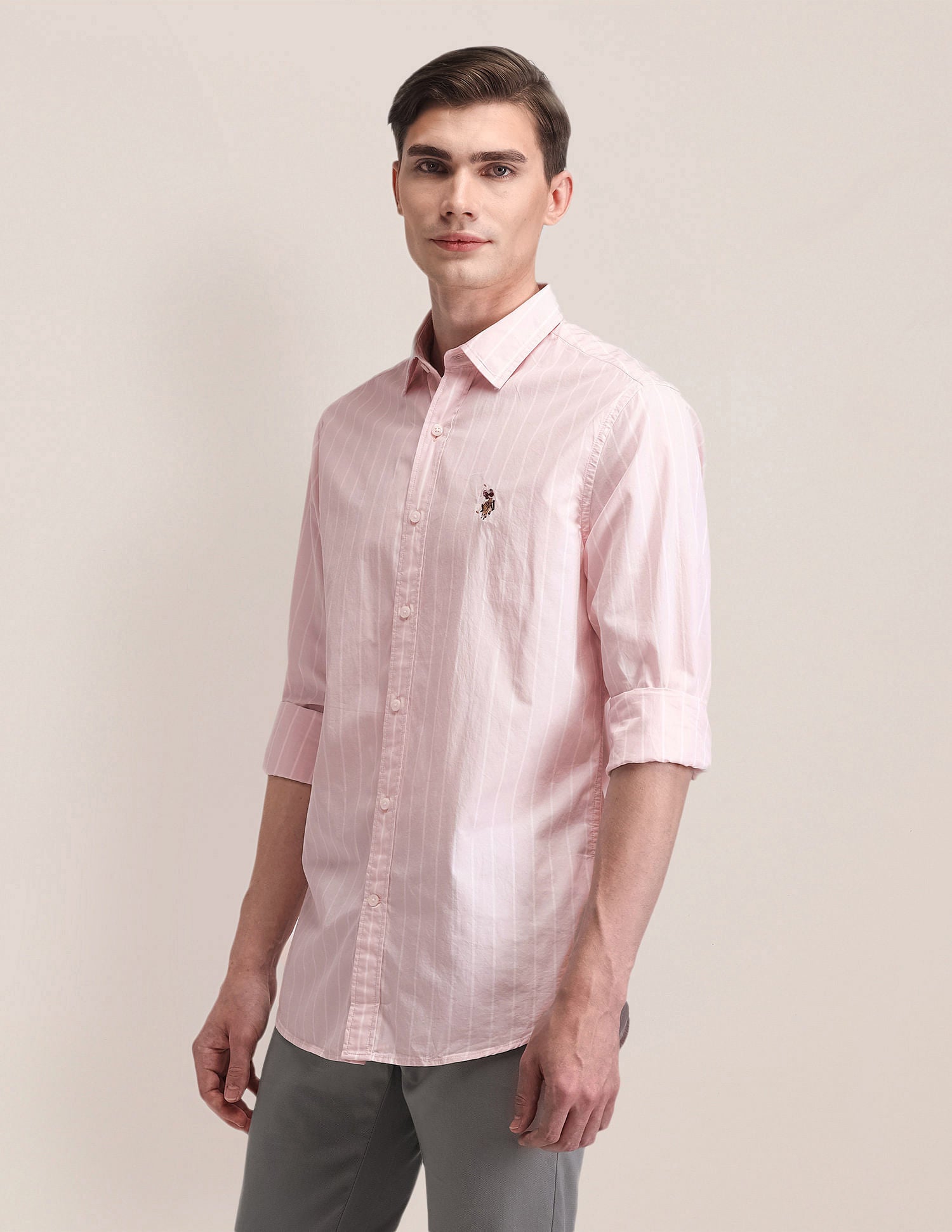Vertical Striped Pure Cotton Shirt Pink - U.S. POLO ASSN. | Large