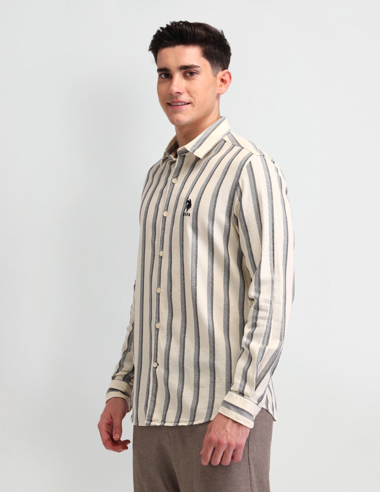 Vertical Striped Slim Fit Shirt Ivory - U.S. Polo Assn. India | Large