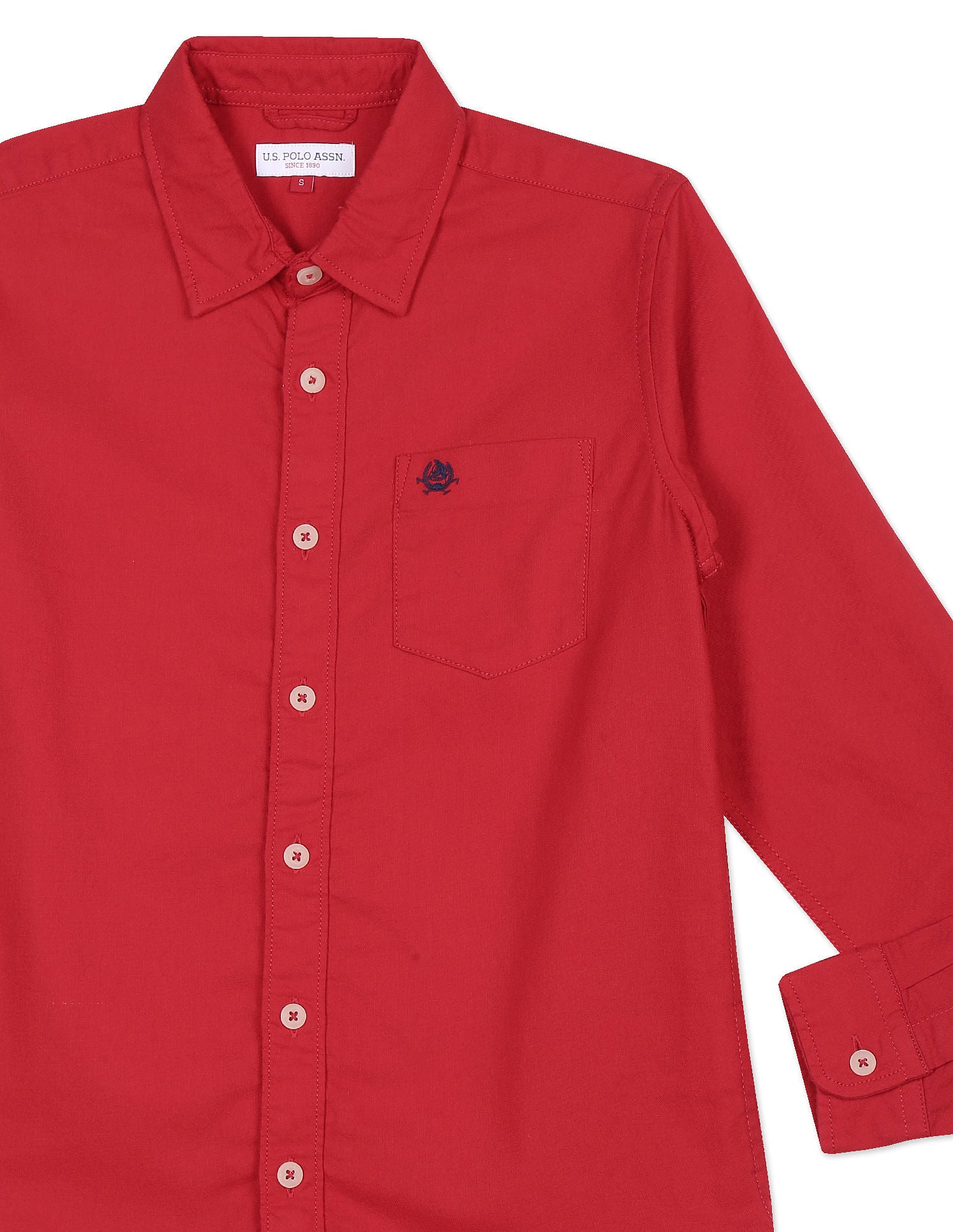 Boys Red Spread Collar Solid Shirt Red - U.S. Polo Assn. India | Large