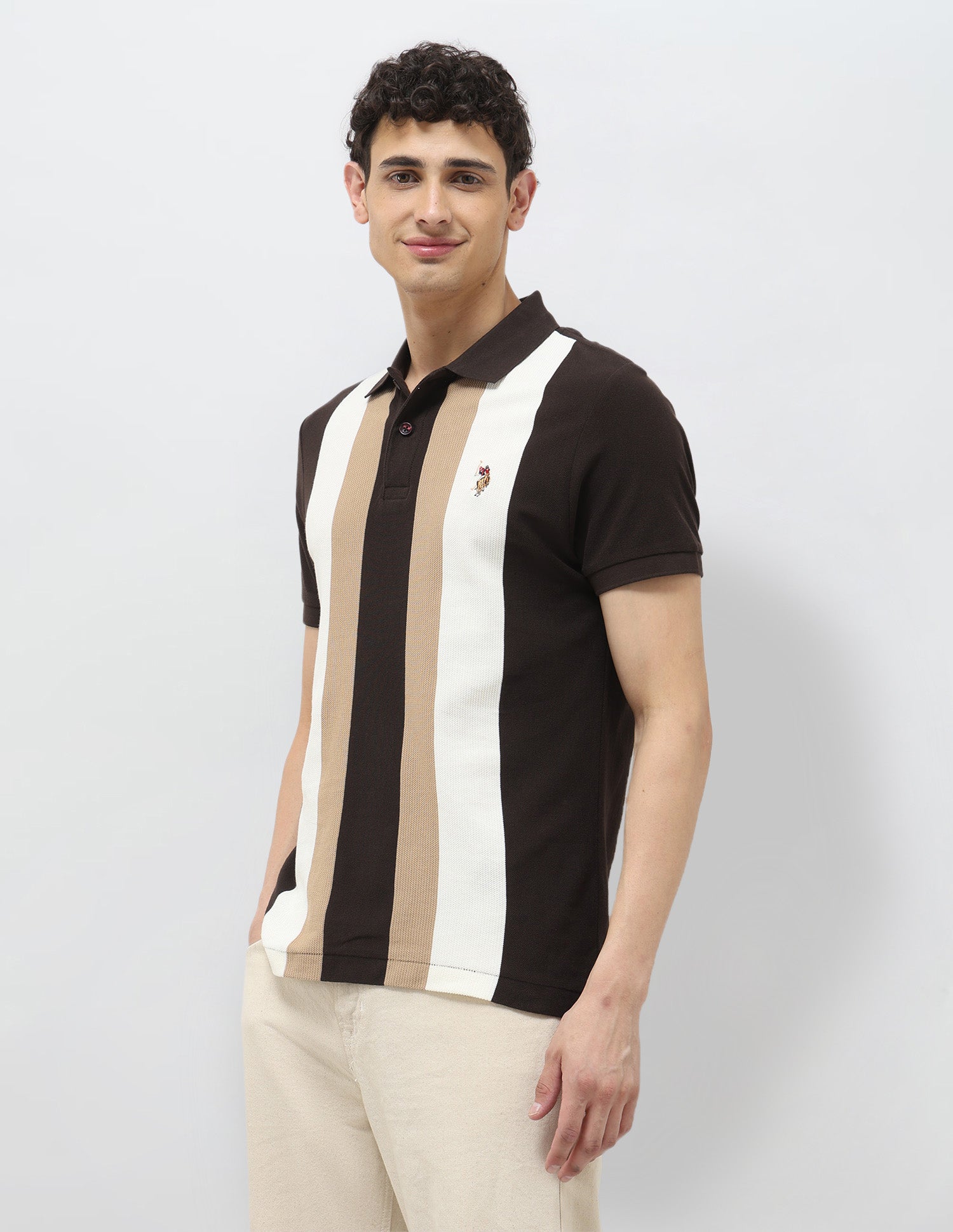 Vertical Striped Regular Fit Polo Shirt Dark Brown - U.S. Polo Assn. India | Large