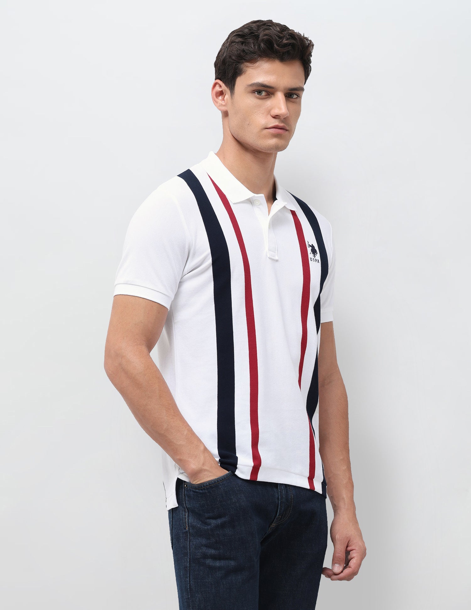 Vertical Striped Slim Fit Polo Shirt White - U.S. Polo Assn. India | Large
