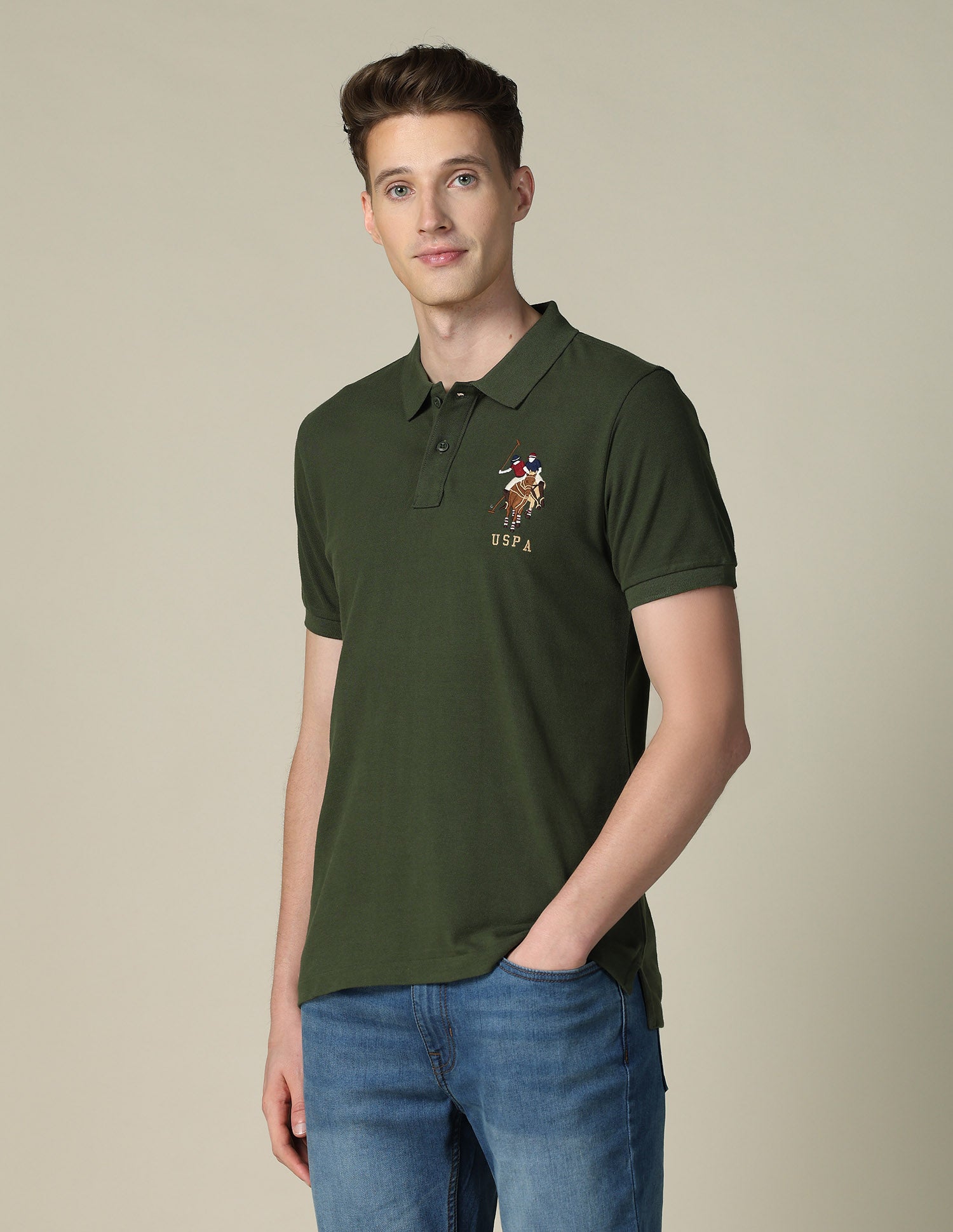 Solid Regular Fit Polo Shirt Dark Olive - U.S. POLO ASSN. | Large