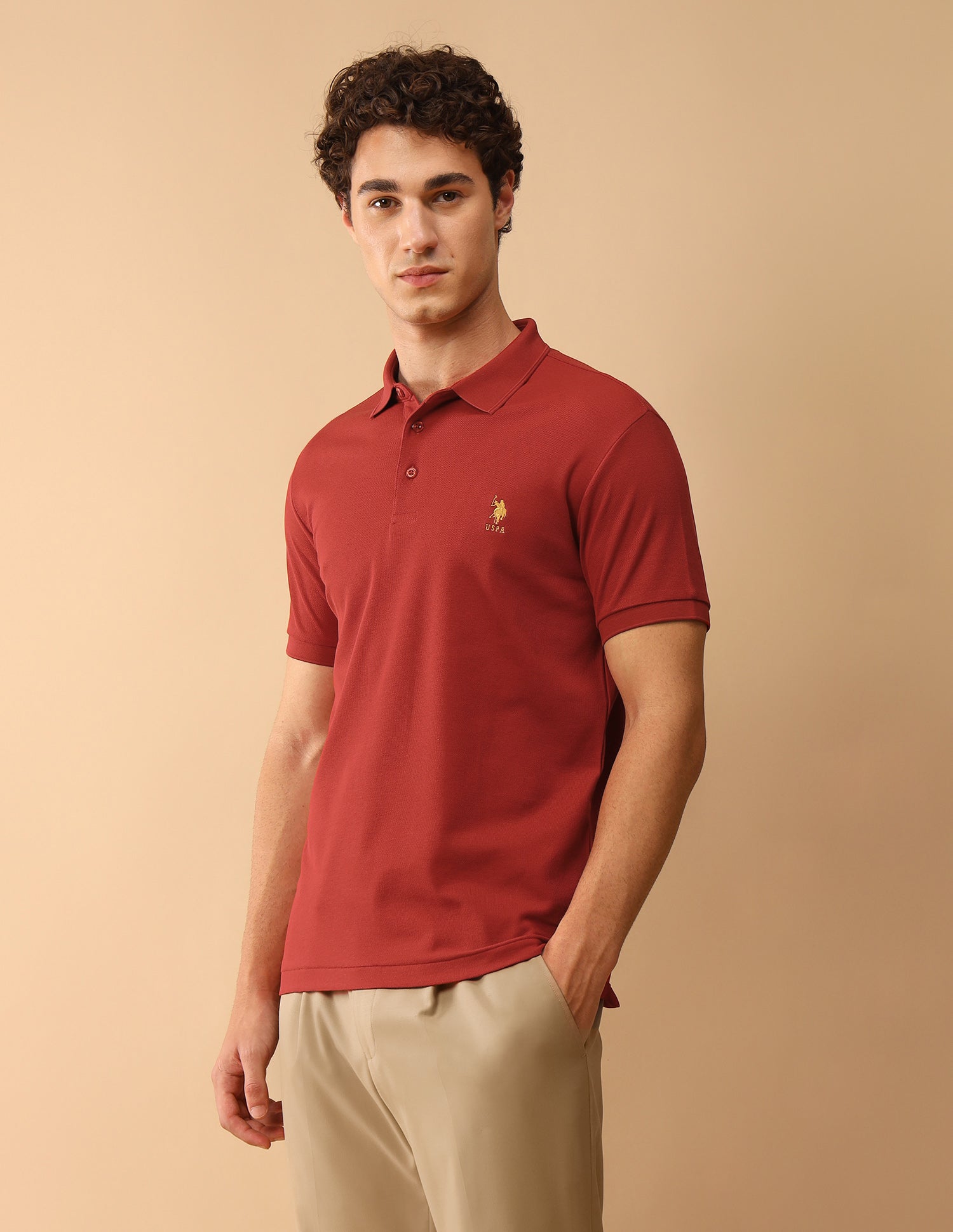 Pacho X Slim Fit Solid Polo Shirt Dark Red - U.S. Polo Assn. India | Large
