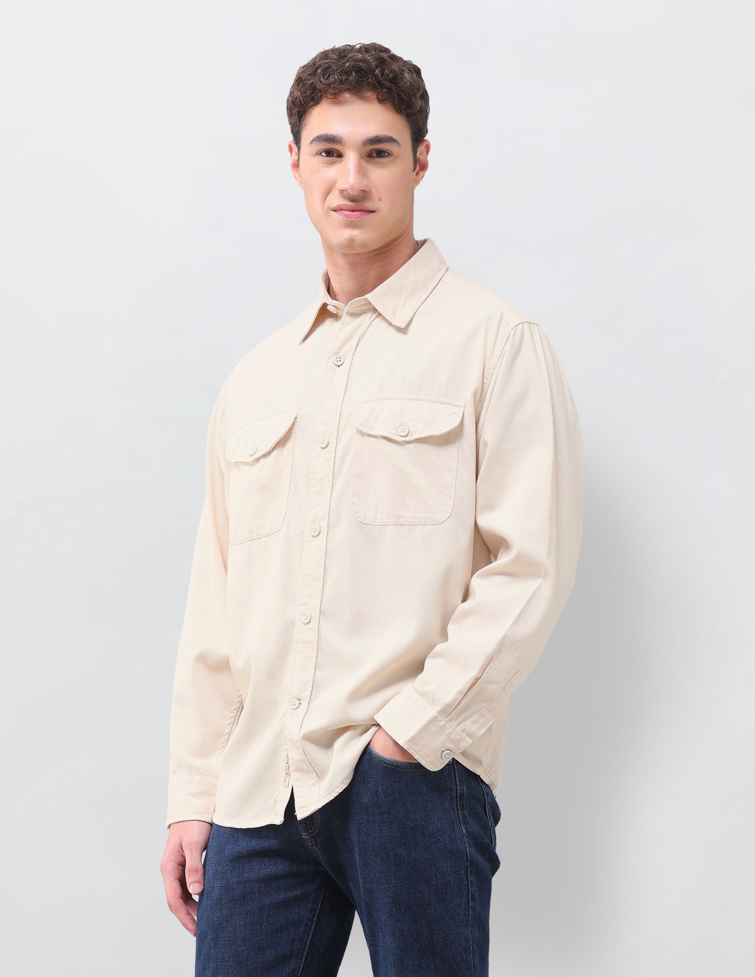 Twill Weave Comfort Fit Shirt Ecru - U.S. Polo Assn. India | Large