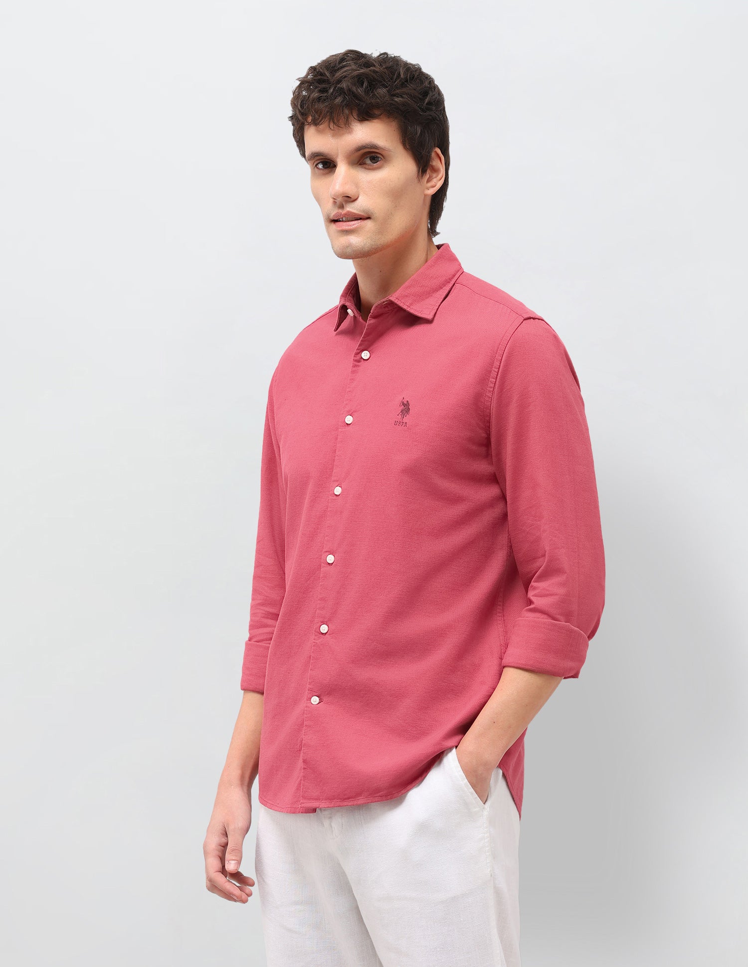 Regular Fit Solid Shirt Coral - U.S. Polo Assn. India | Large