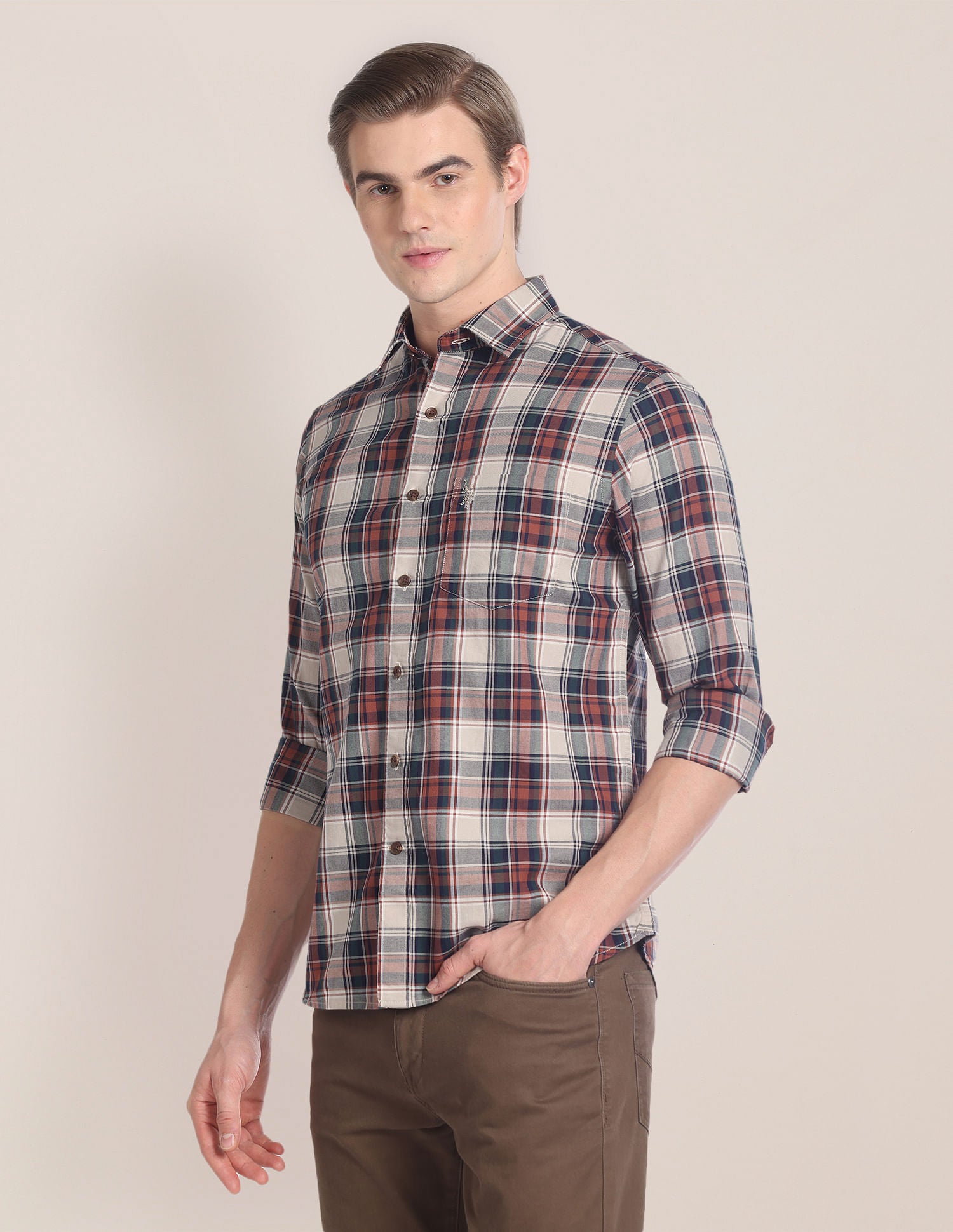 Tartan Check Cotton Shirt Khaki - U.S. Polo Assn. India | Large