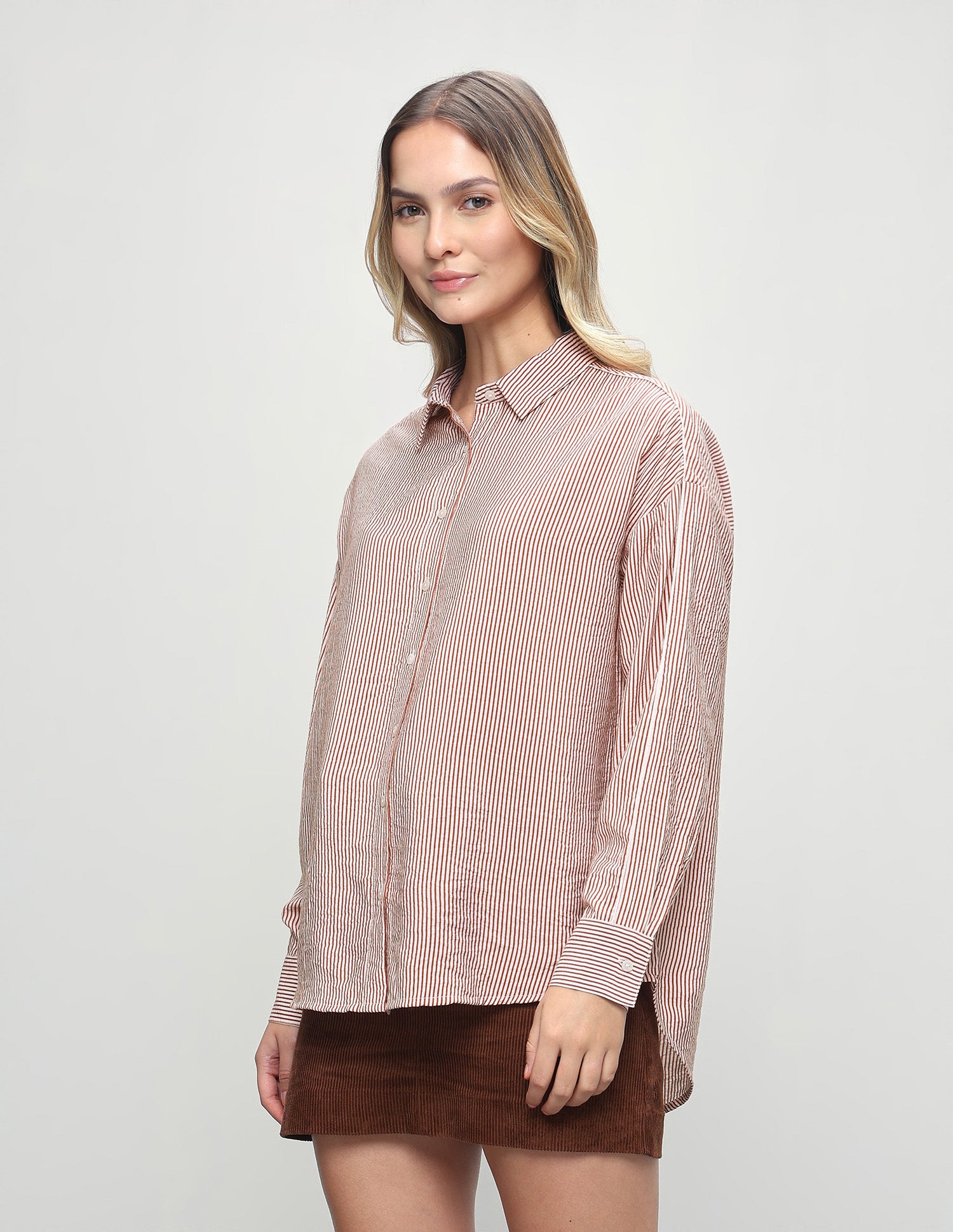 Vertical Striped Oversized Fit Shirt Light Brown - U.S. Polo Assn. India | Large
