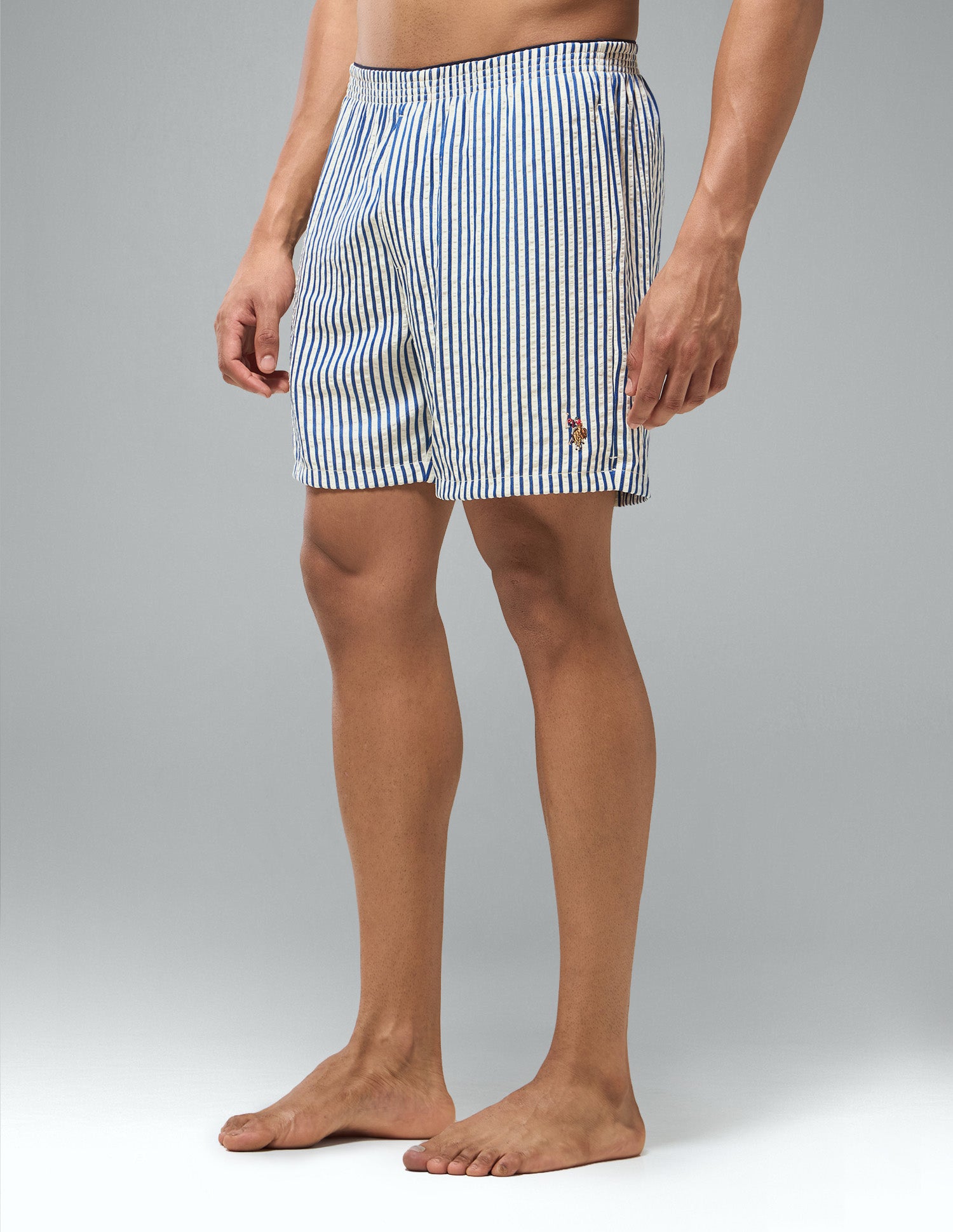Seersucker Striped OEX22 Boxer Shorts Blue - U.S. Polo Assn. India | Large