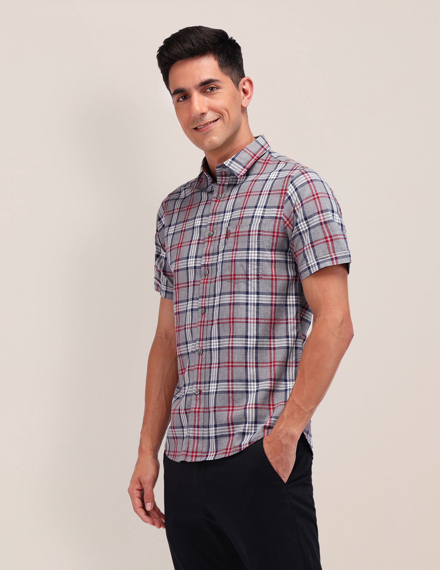 Tailored Fit Tartan Checked Shirt Dark Grey - U.S. Polo Assn. India | Large