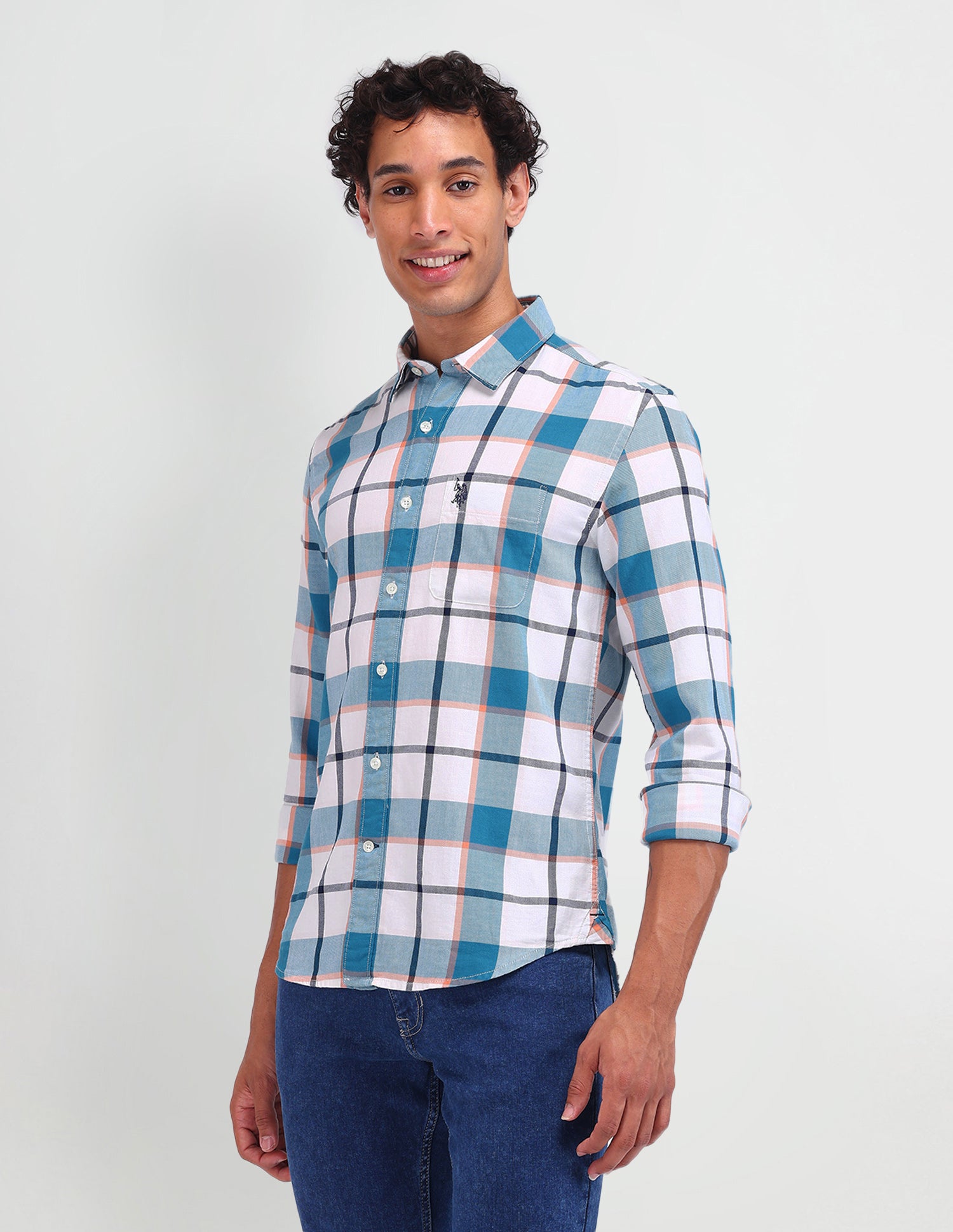 Plaid Checked Slim Fit Shirt Turquoise - U.S. Polo Assn. India | Large