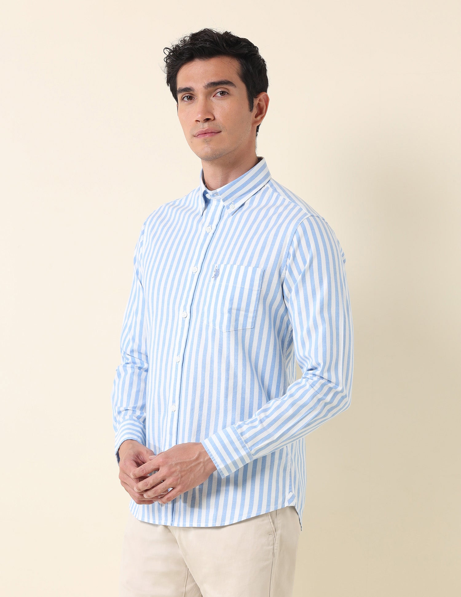 Vertical Striped Oxford Shirt Medium Blue - U.S. Polo Assn. India | Large