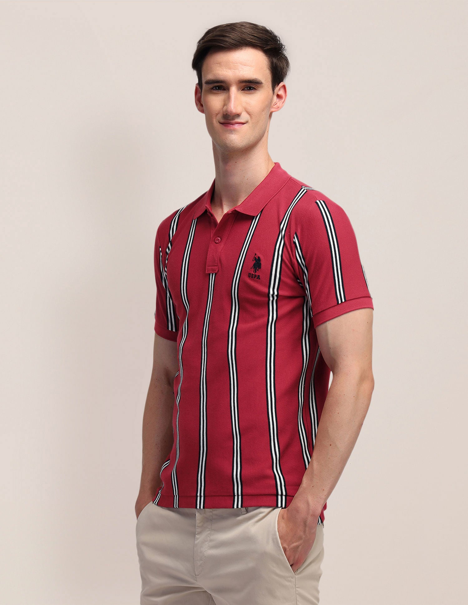 Slim Fit Striped Polo Shirt Red - U.S. Polo Assn. India | Large