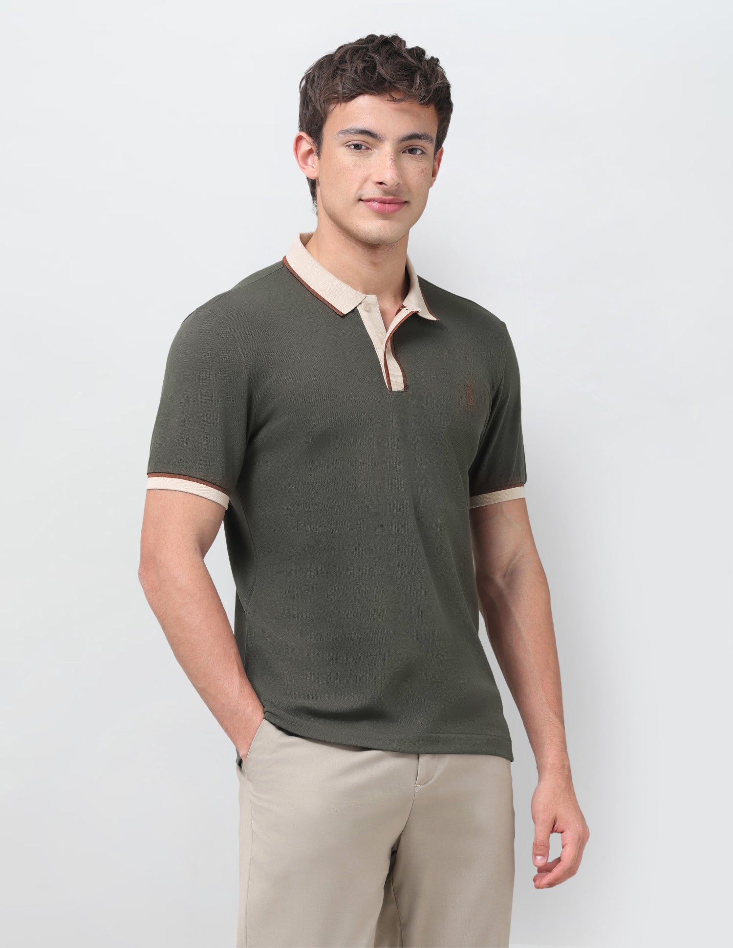 Solid Slim Fit Polo Shirt Olive - U.S. Polo Assn. India | Large