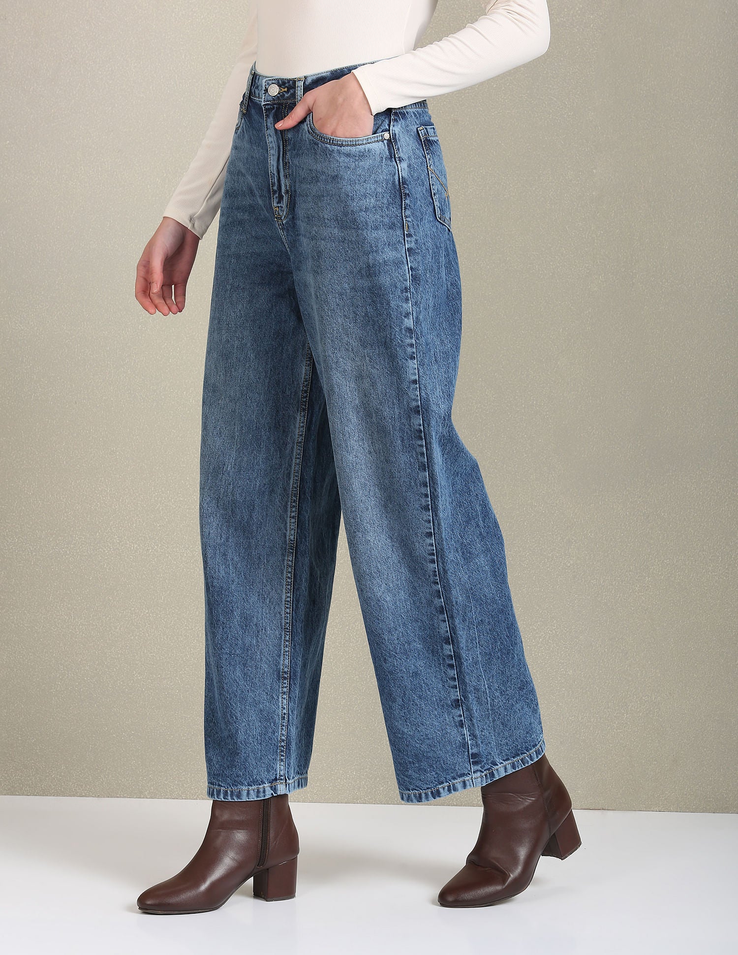 Wide Leg Mid Rise Jeans Blue - U.S. POLO ASSN. | Large