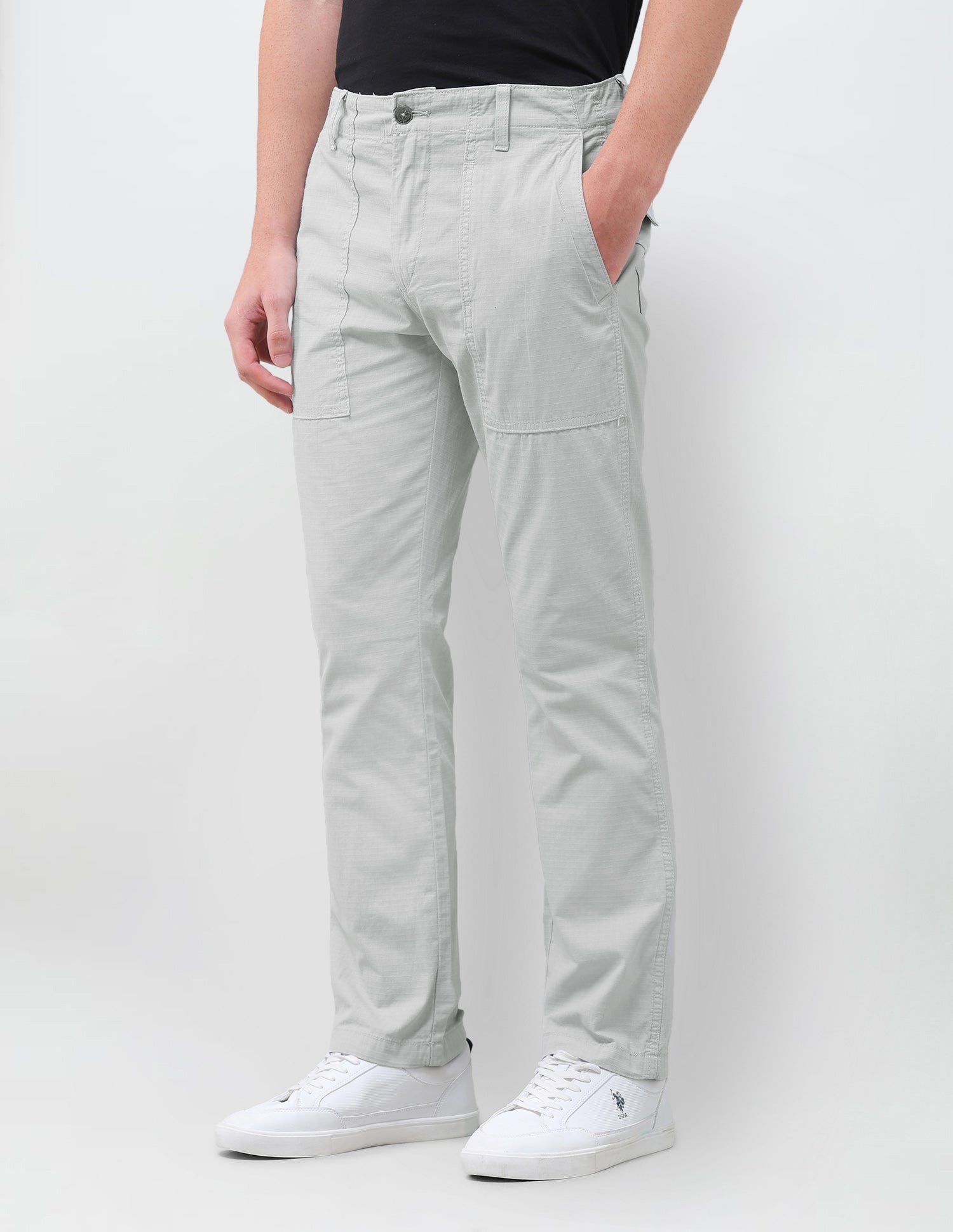 Harold Slim Straight Fit Mid Rise Trouser Light Grey - U.S. Polo Assn. India | Large