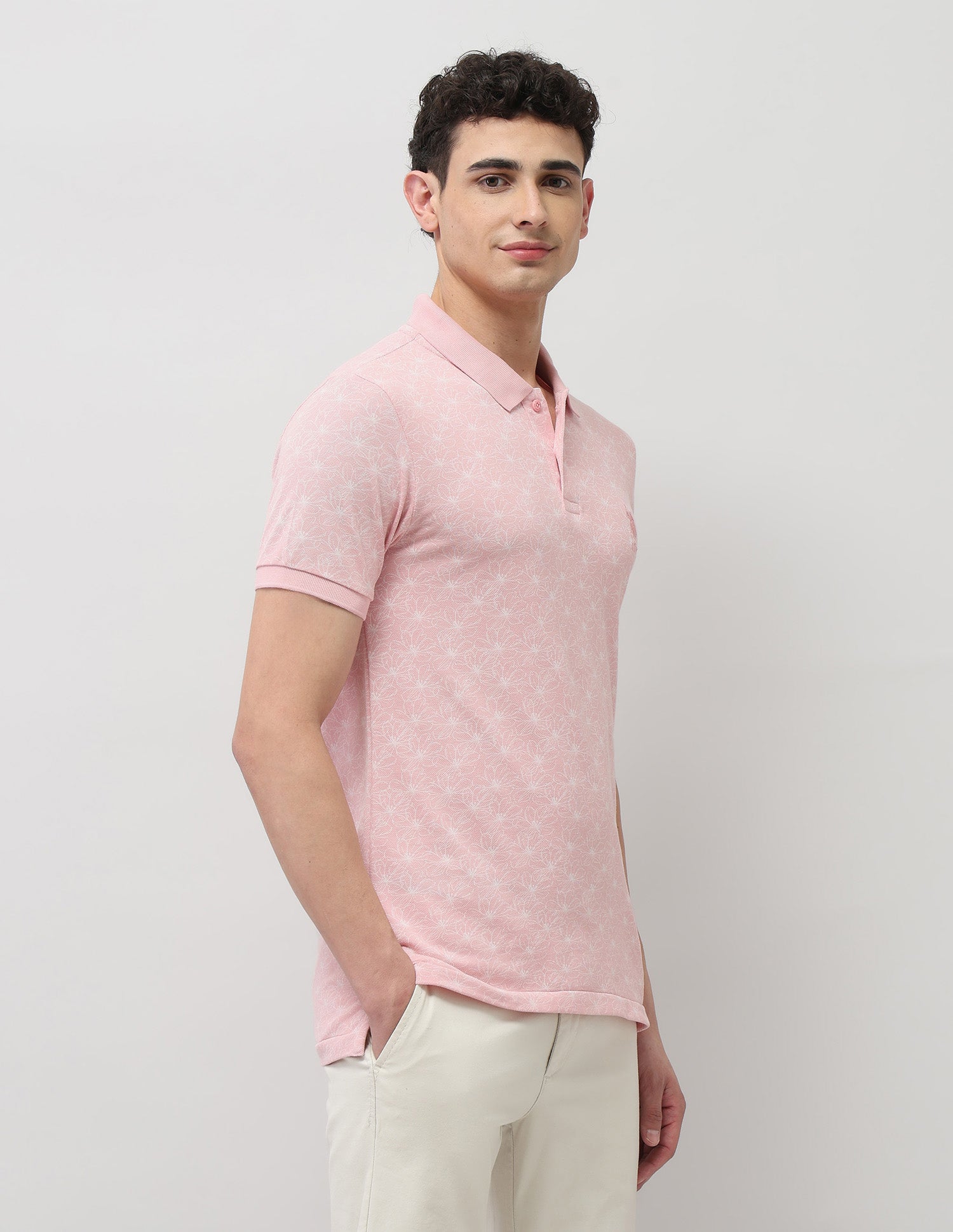 Slim Fit Floral Printed Polo Shirt Light Pink - U.S. Polo Assn. India | Large