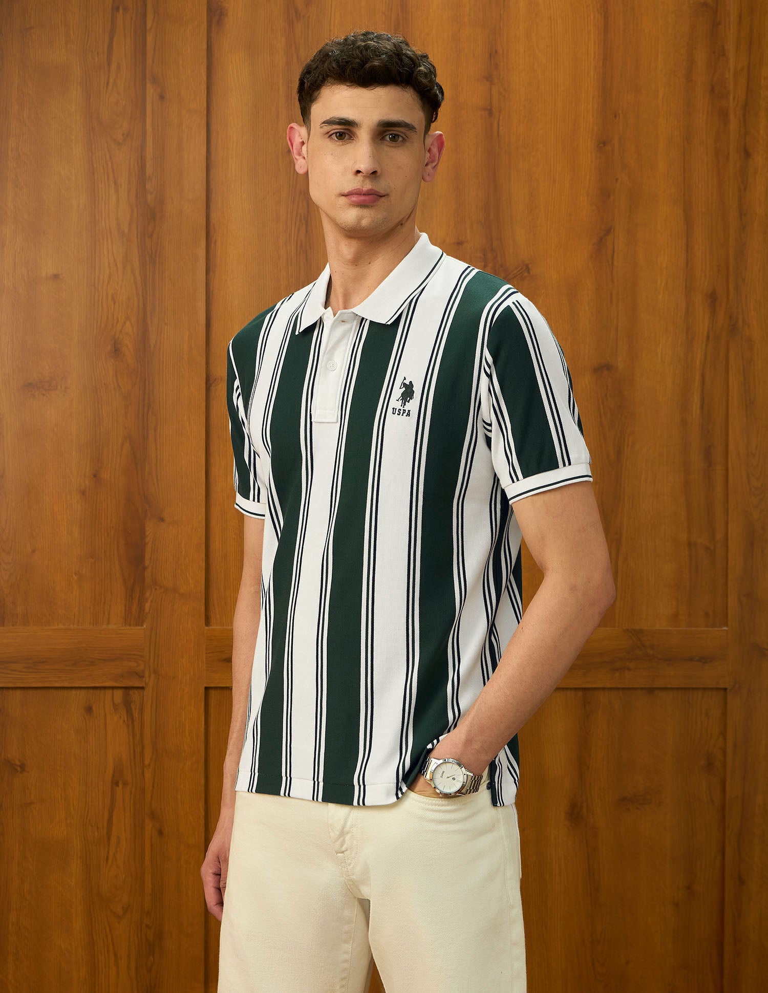 Vertical Striped Varsity Theatre Polo Shirt Olive - U.S. POLO ASSN. | Large