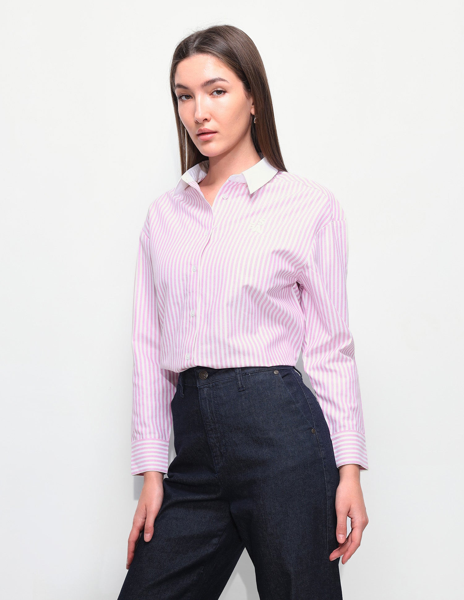 Vertical Striped Boxy Fit Shirt Light Pink - U.S. Polo Assn. India | Large