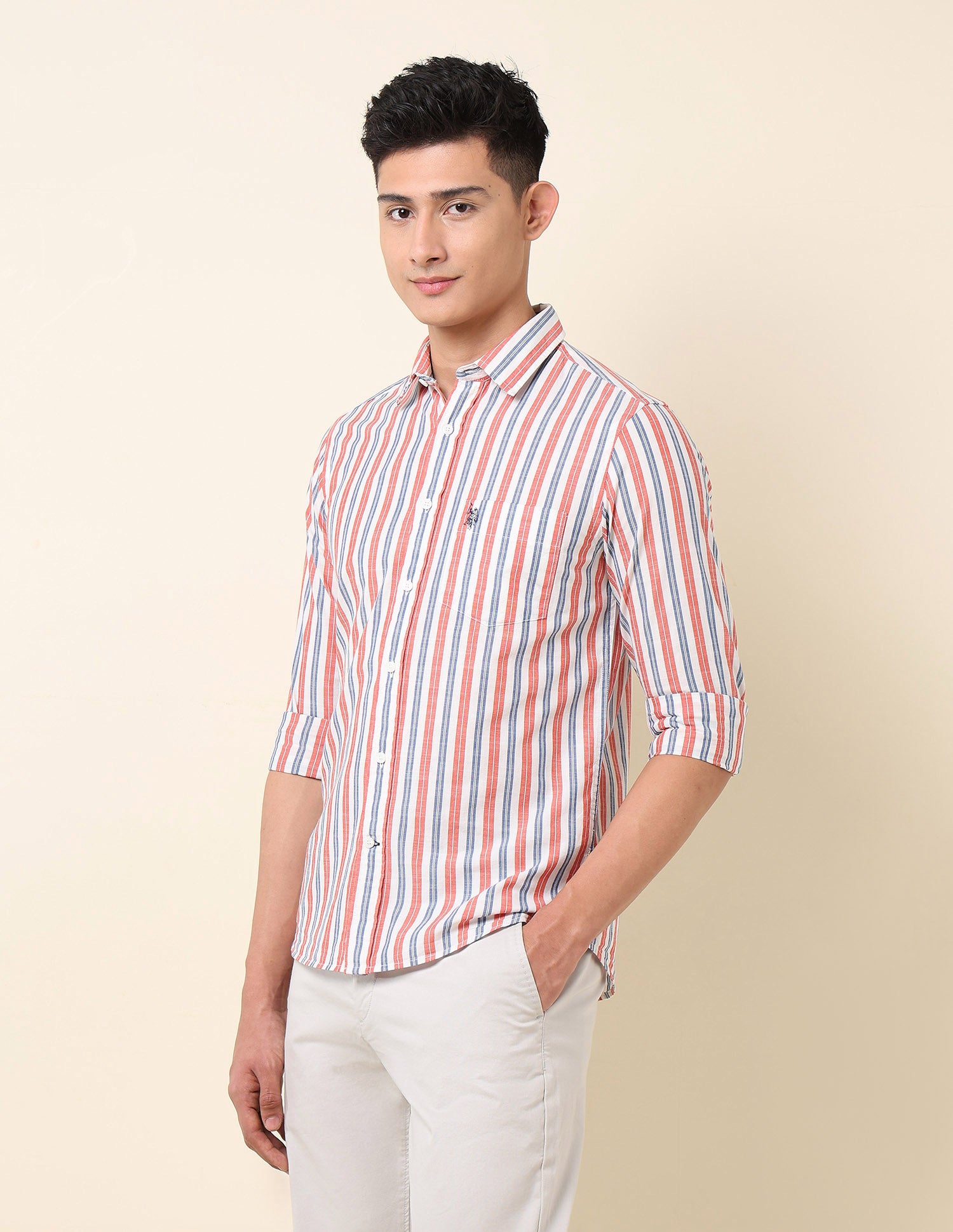 Vertical Striped Pure Cotton Shirt Red - U.S. Polo Assn. India | Large