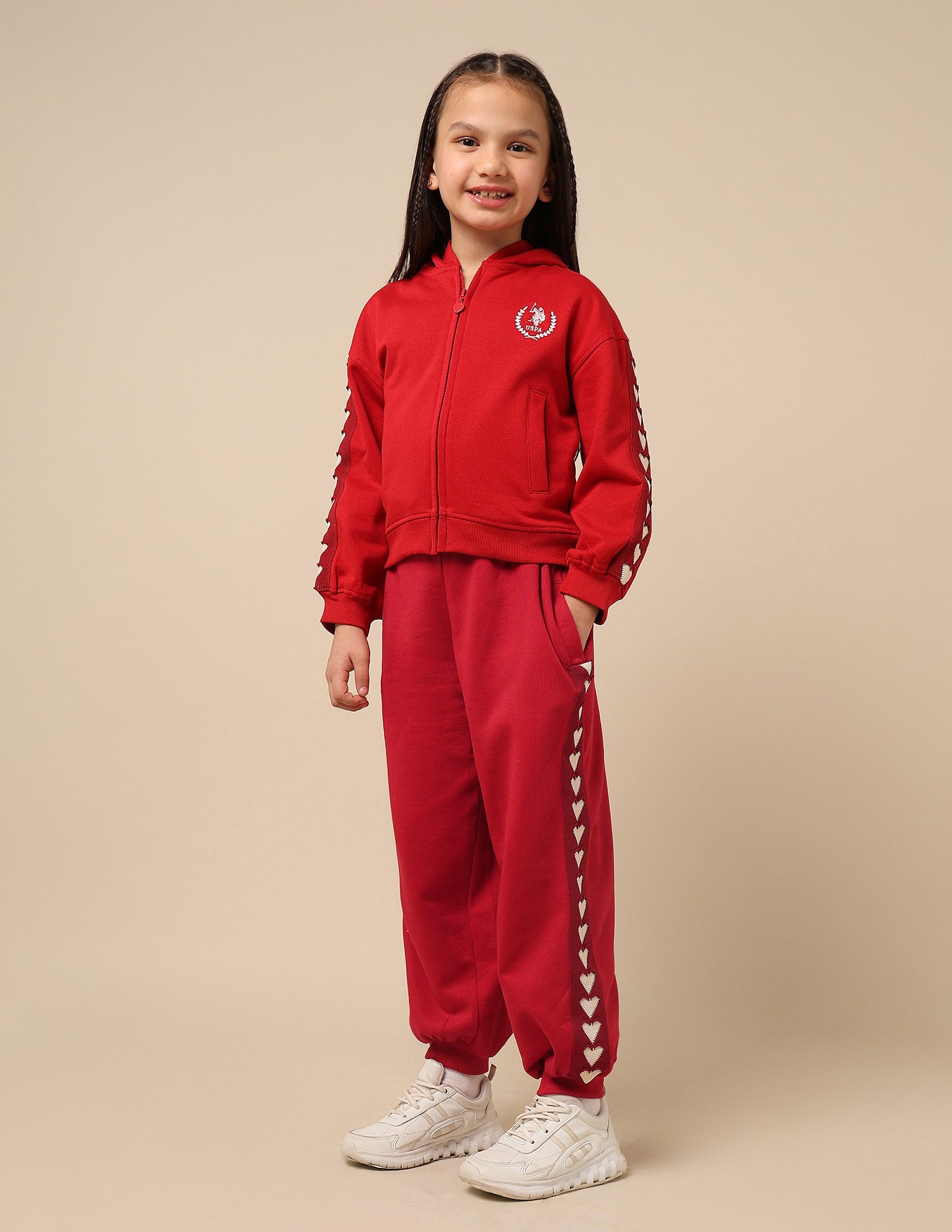 Girls Heart Patterned Knit Mid Rise Joggers Red - U.S. POLO ASSN. | Large