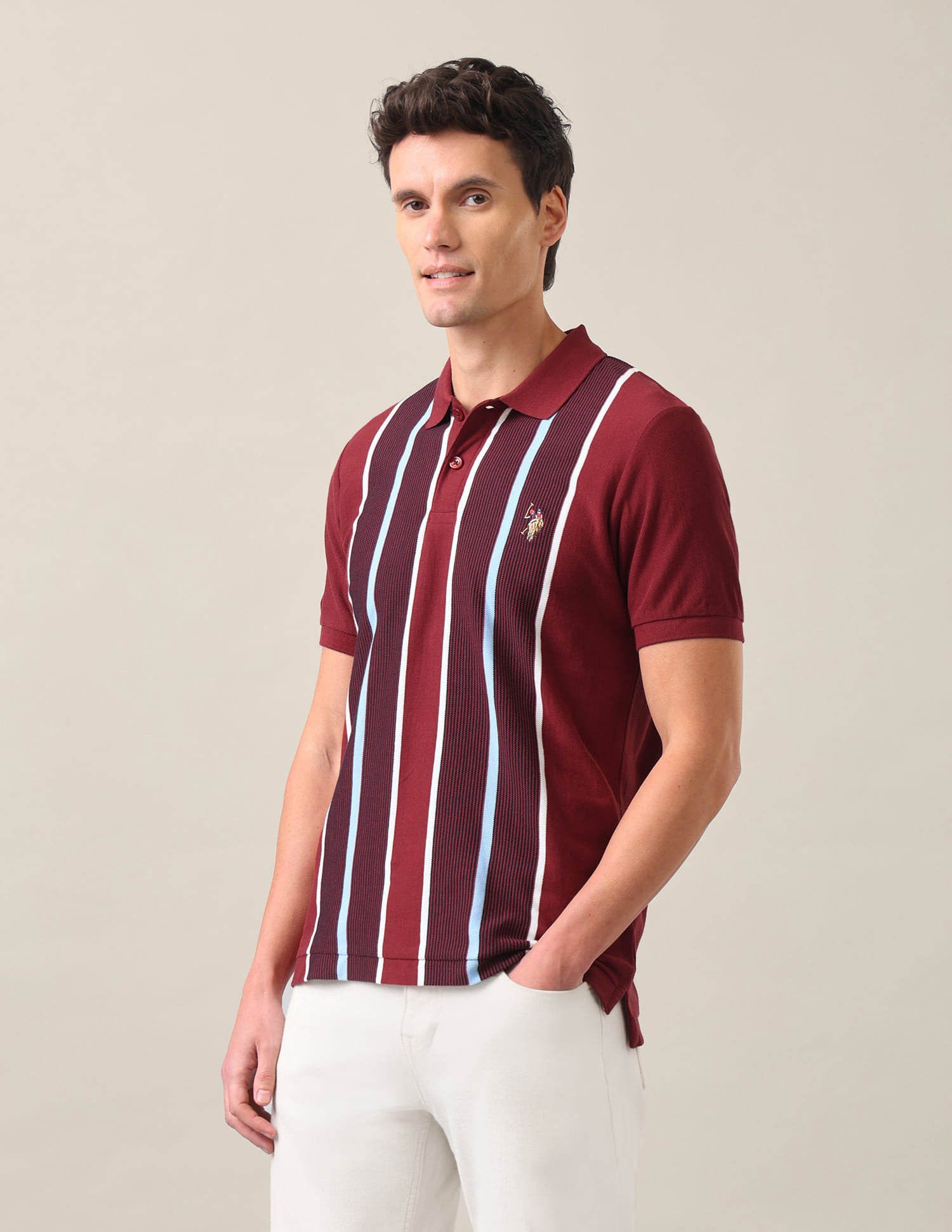 Vertical Striped Slim Fit Polo Shirt Rust - U.S. Polo Assn. India | Large