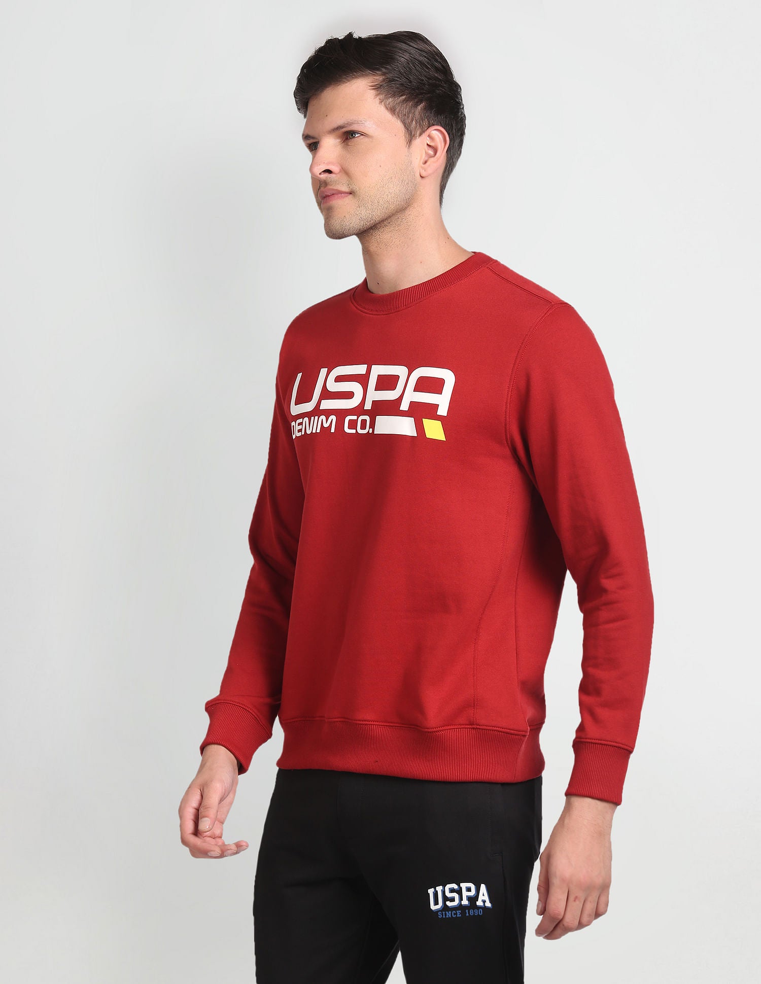 Crew Neck Brand Print Sweatshirt Maroon - U.S. POLO ASSN. | Large