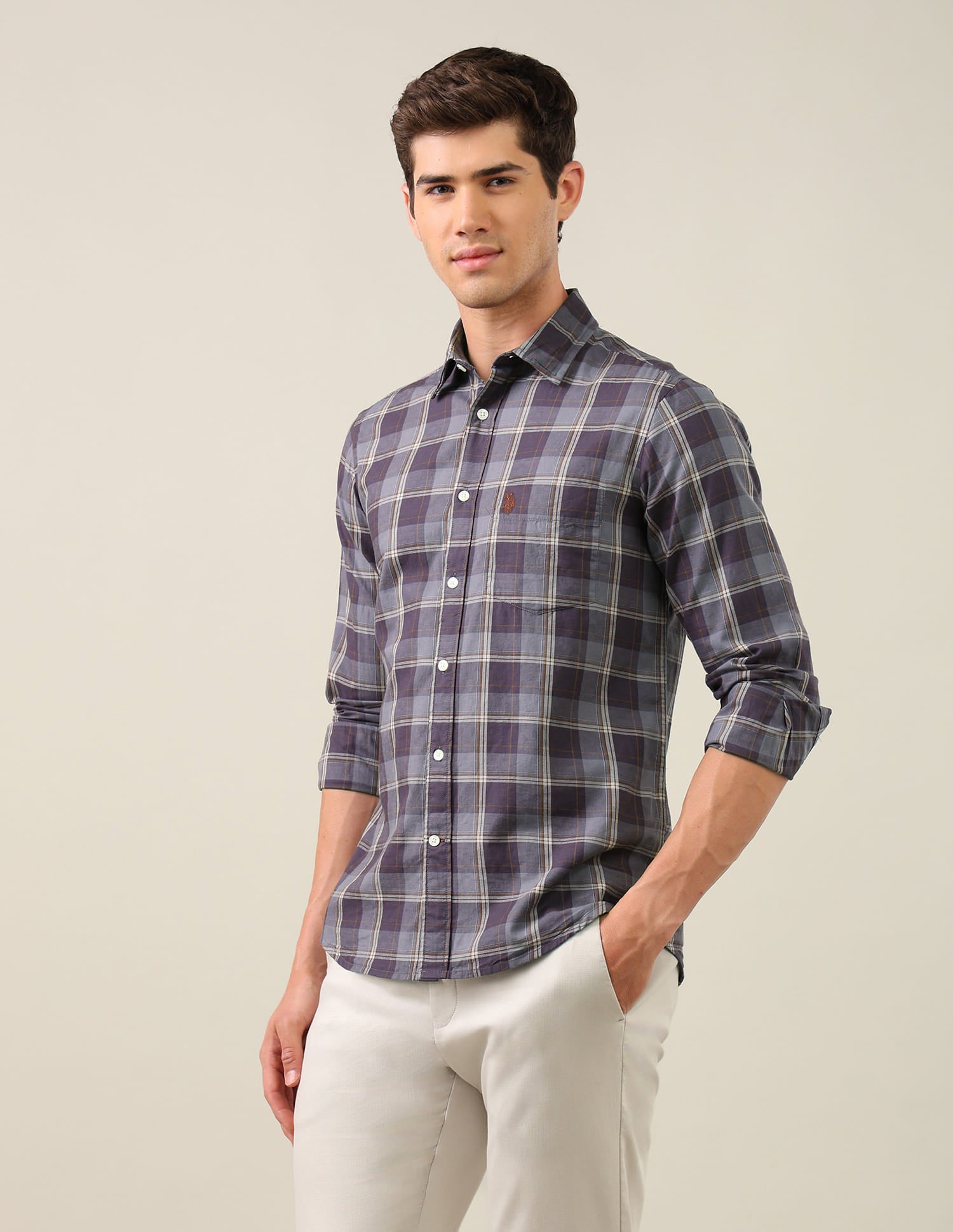 Twill Plaid Checked Shirt Purple - U.S. Polo Assn. India | Large