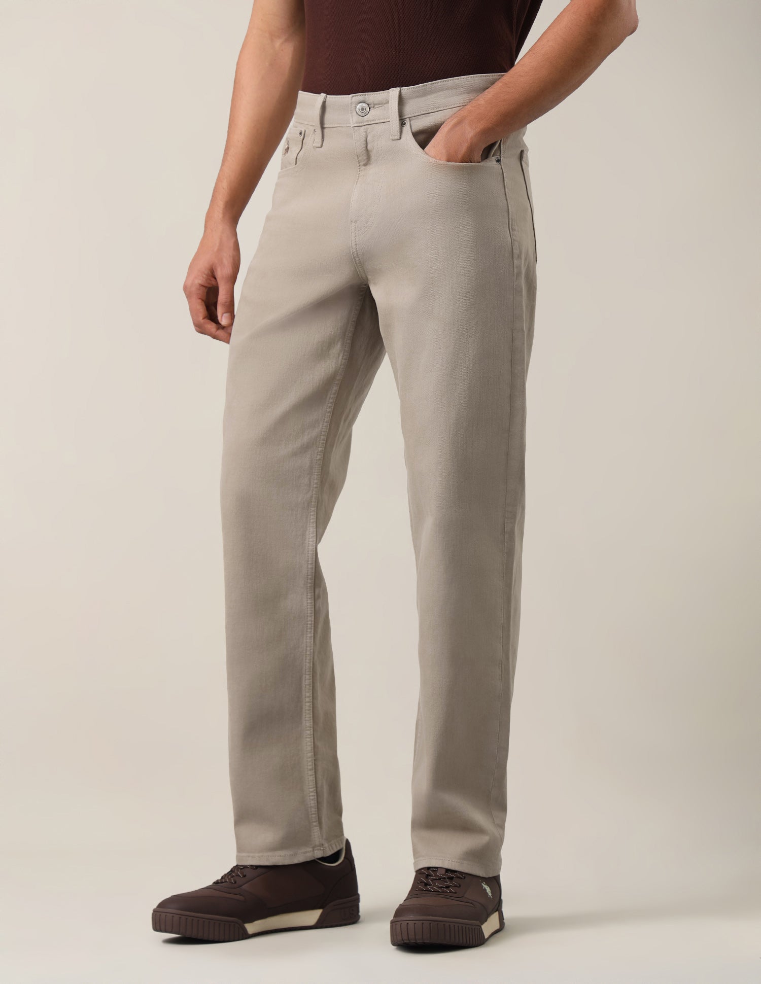 Shawn Relaxed Fit Brown Jeans Khaki - U.S. Polo Assn. India | Large