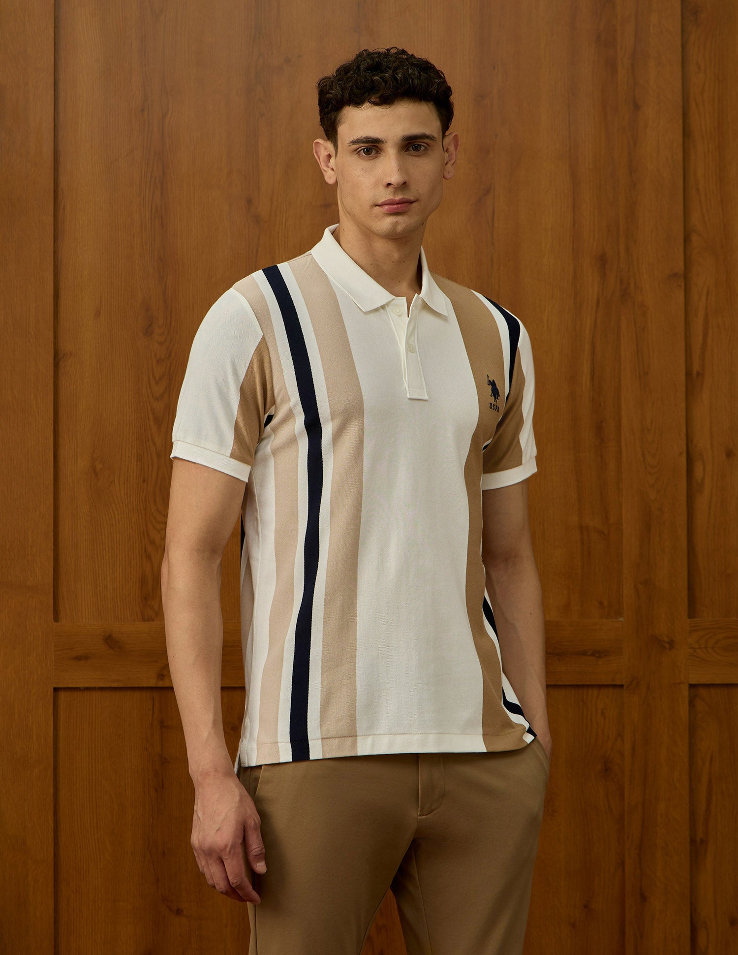 Colorblocked Varsity Theatre Polo Shirt Off White - U.S. POLO ASSN. | Large